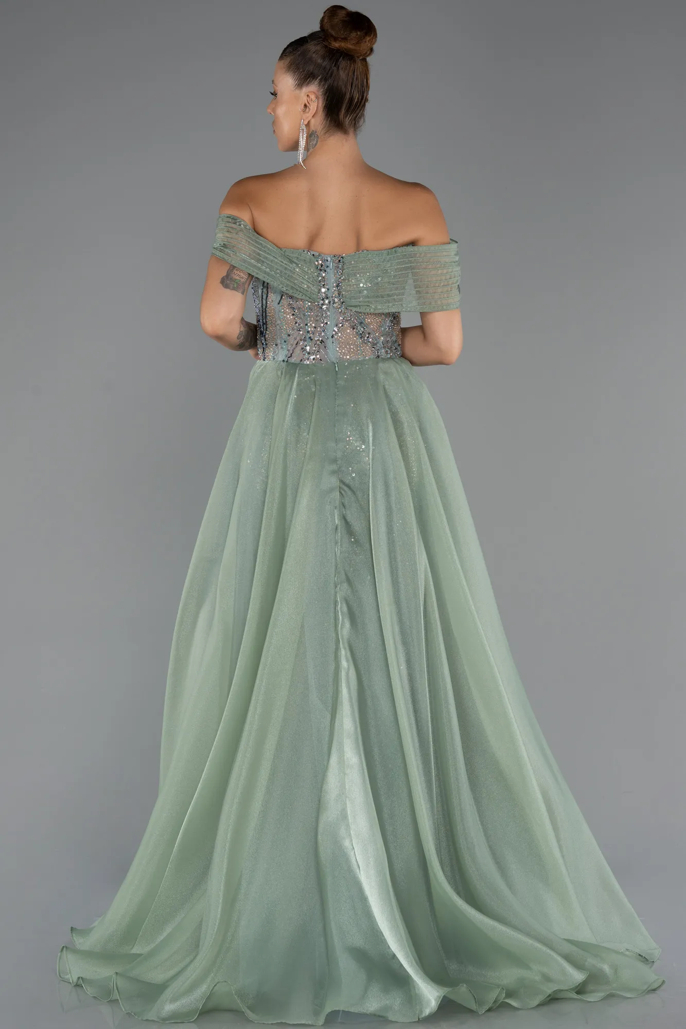 Mint-Long Beaded Haute Couture Dress ABU5254
