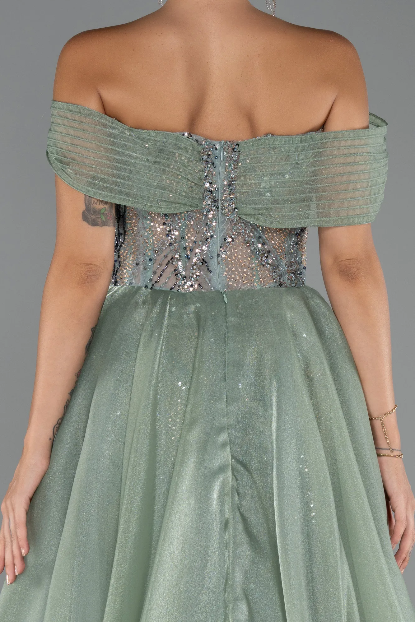 Mint-Long Beaded Haute Couture Dress ABU5254