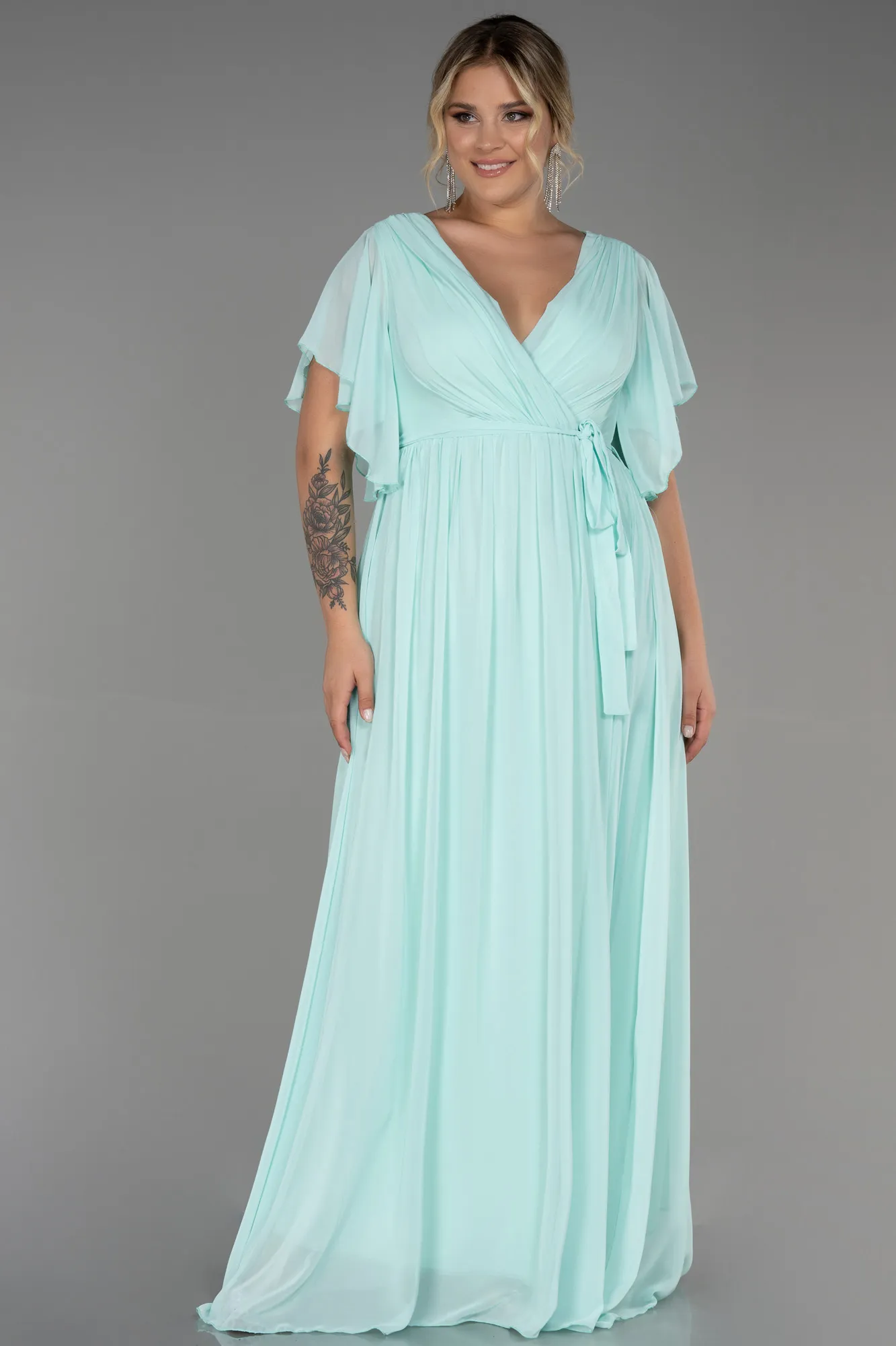 Mint-Long Chiffon Plus Size Evening Dress ABU3276