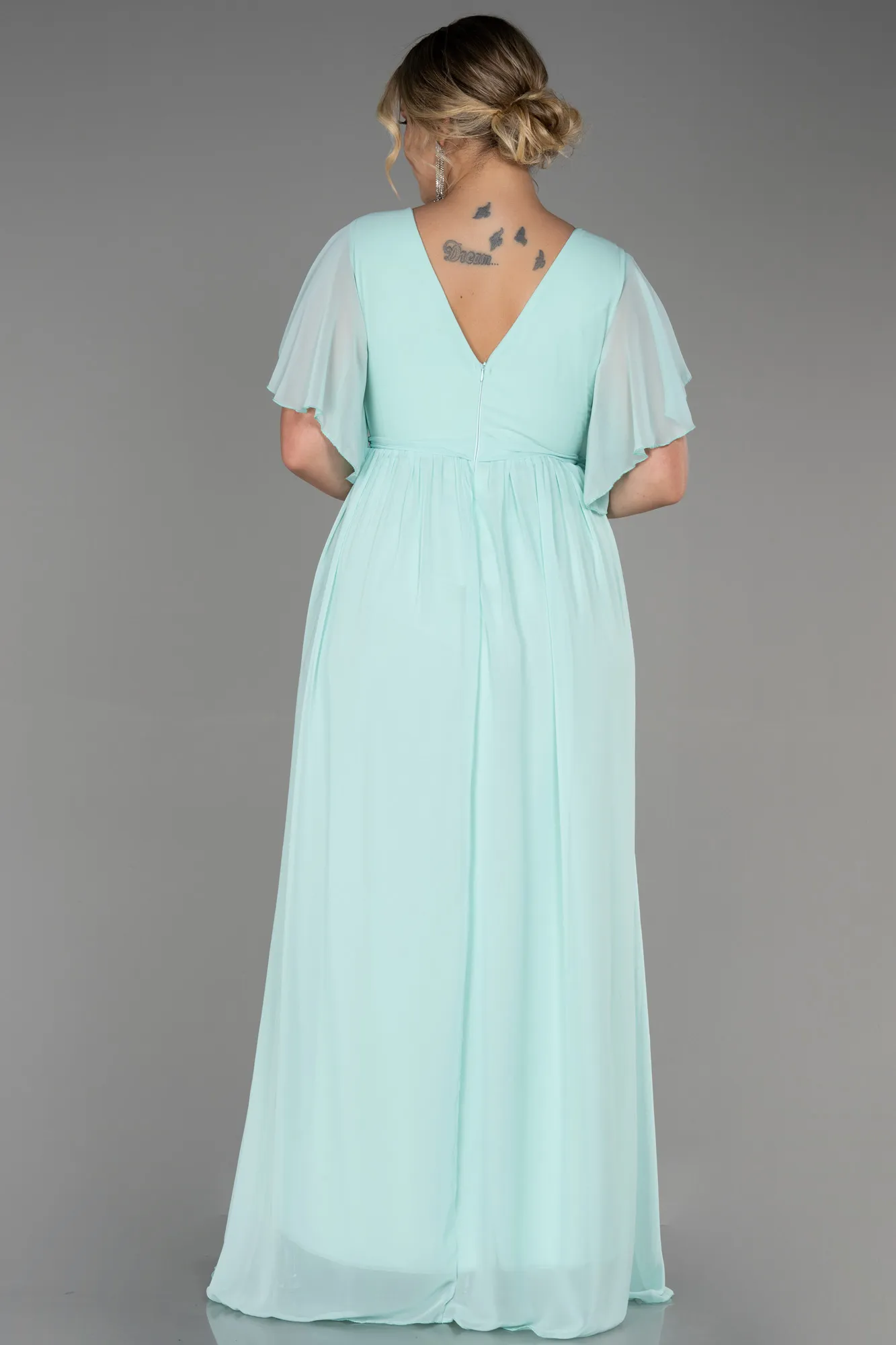 Mint-Long Chiffon Plus Size Evening Dress ABU3276