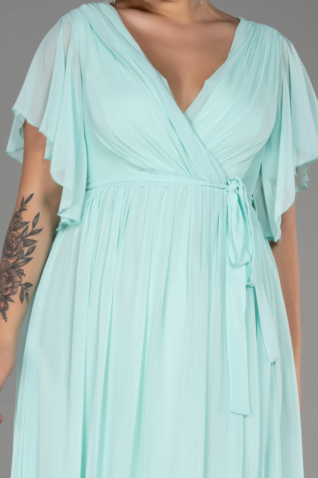 Mint-Long Chiffon Plus Size Evening Dress ABU3276