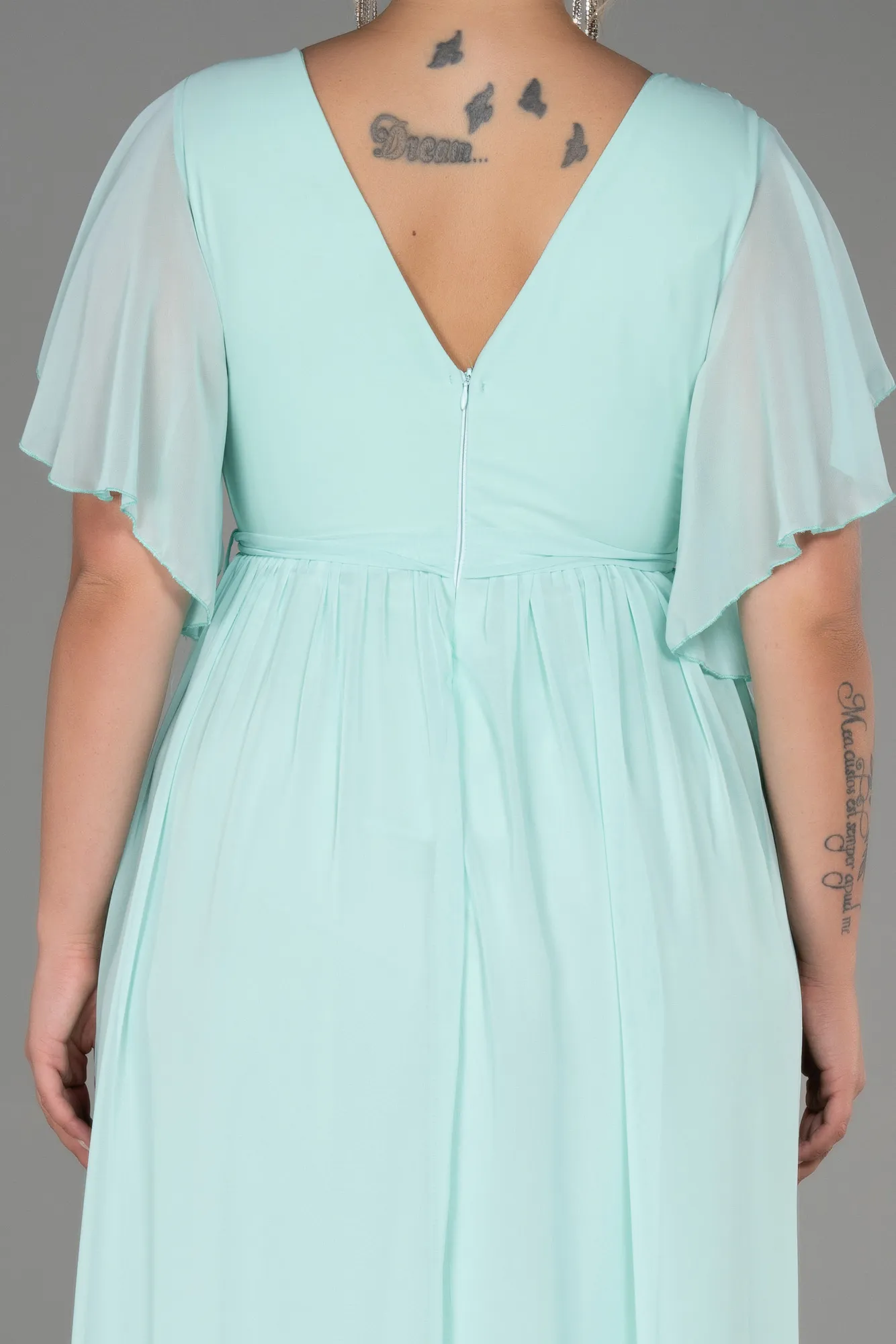 Mint-Long Chiffon Plus Size Evening Dress ABU3276