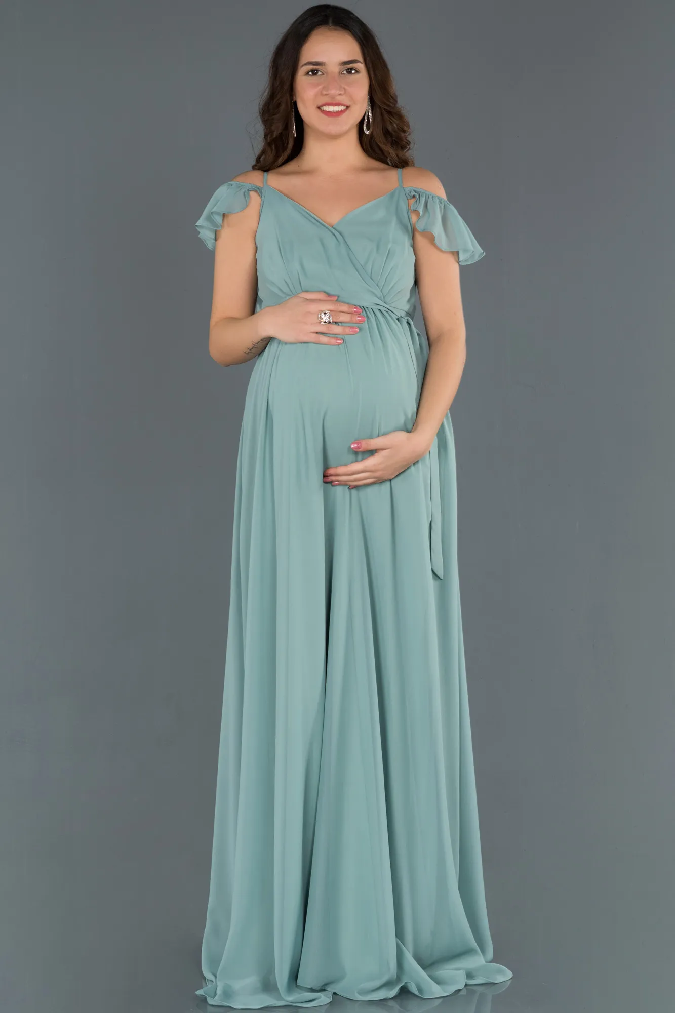 Mint-Long Pregnancy Evening Dress ABU756