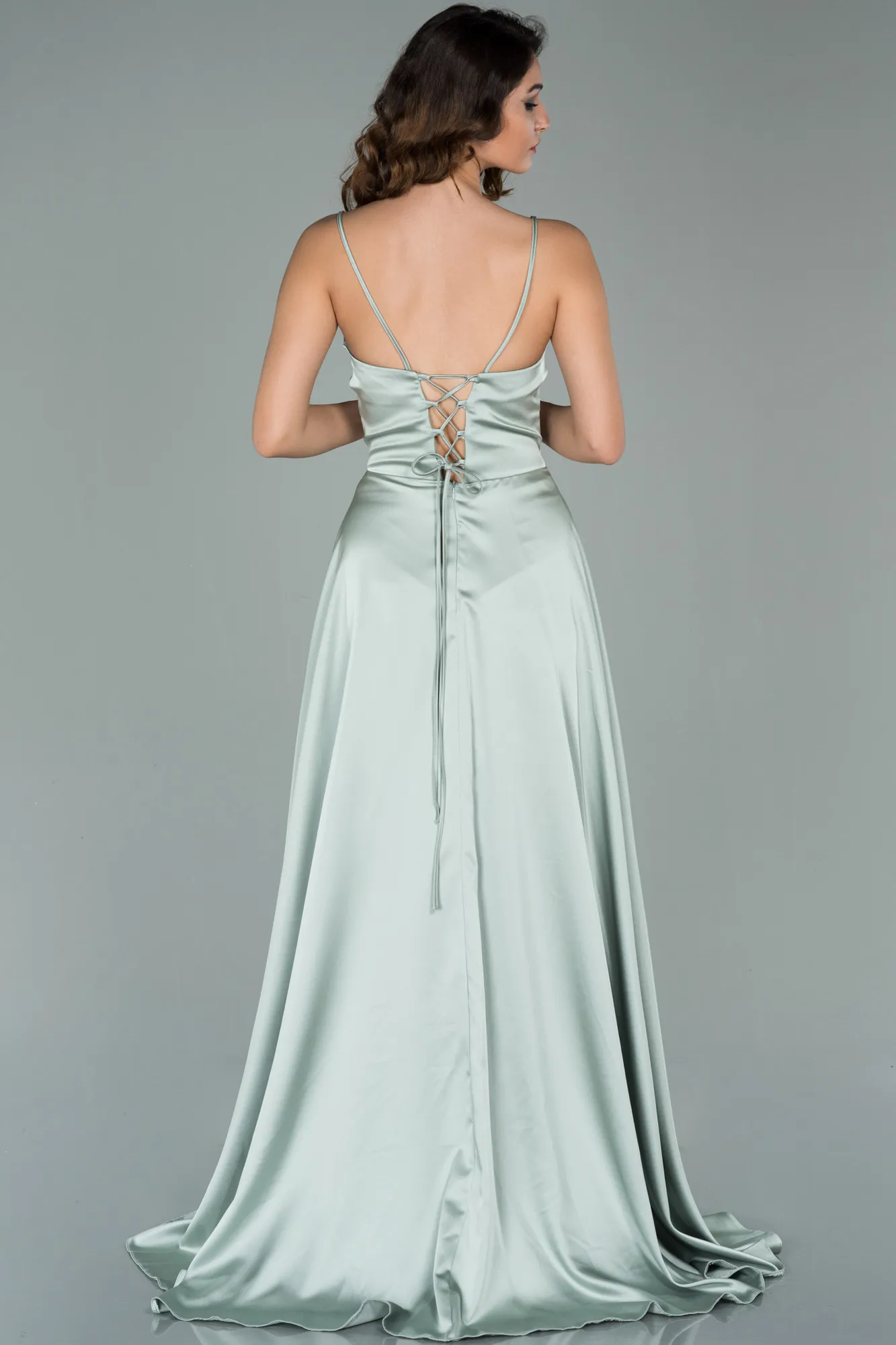 Mint-Long Satin Evening Dress ABU1458