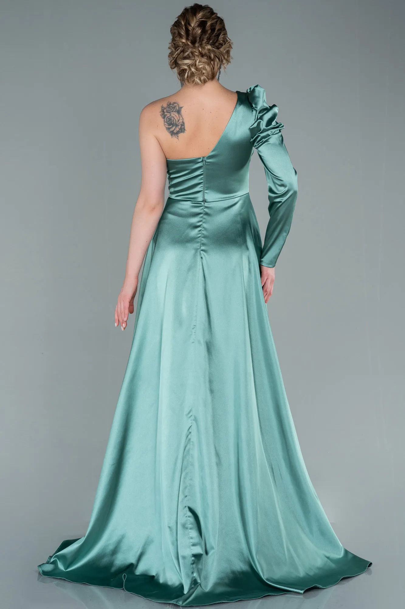 Mint-Long Satin Evening Dress ABU1715