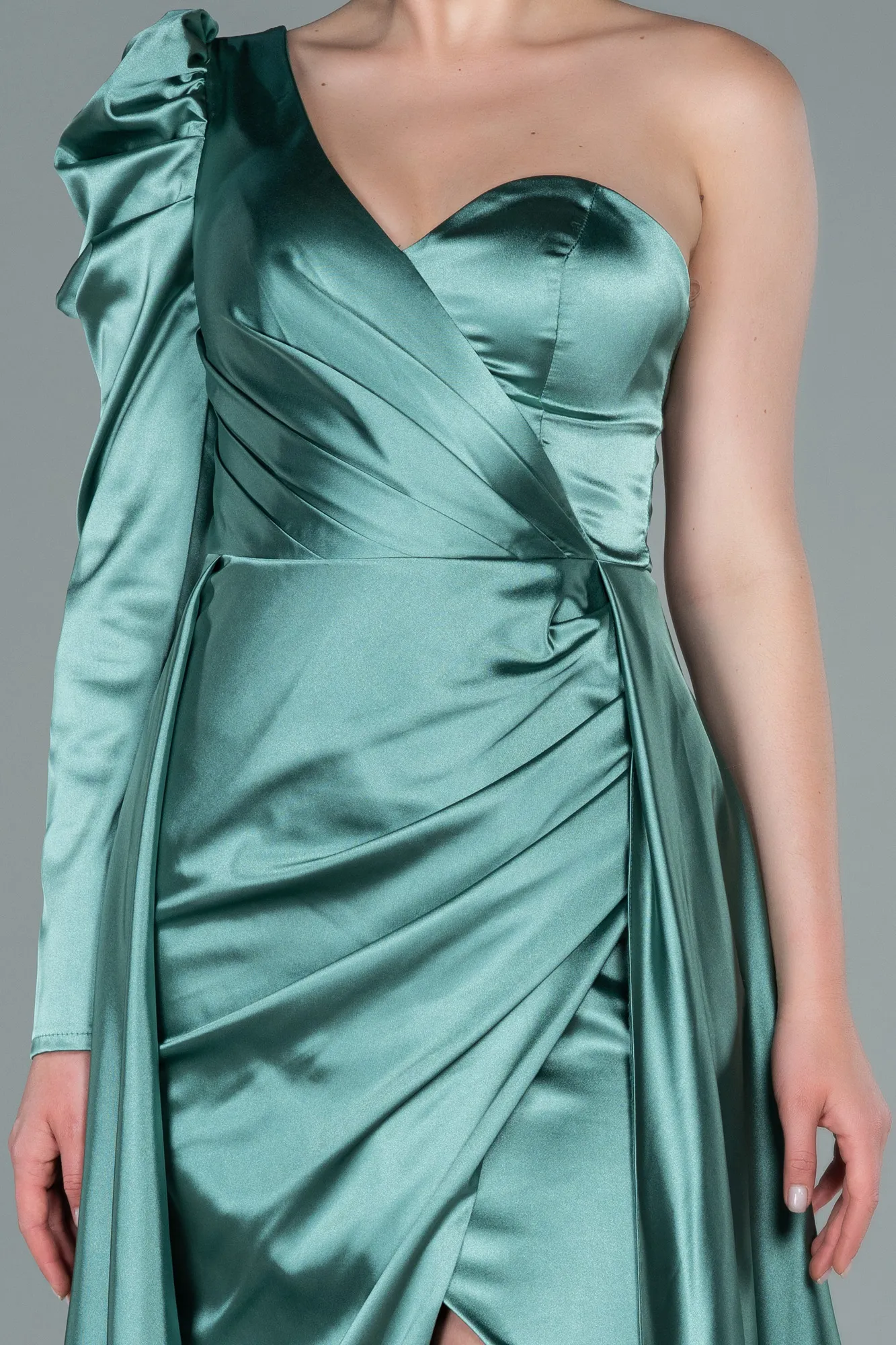 Mint-Long Satin Evening Dress ABU1715