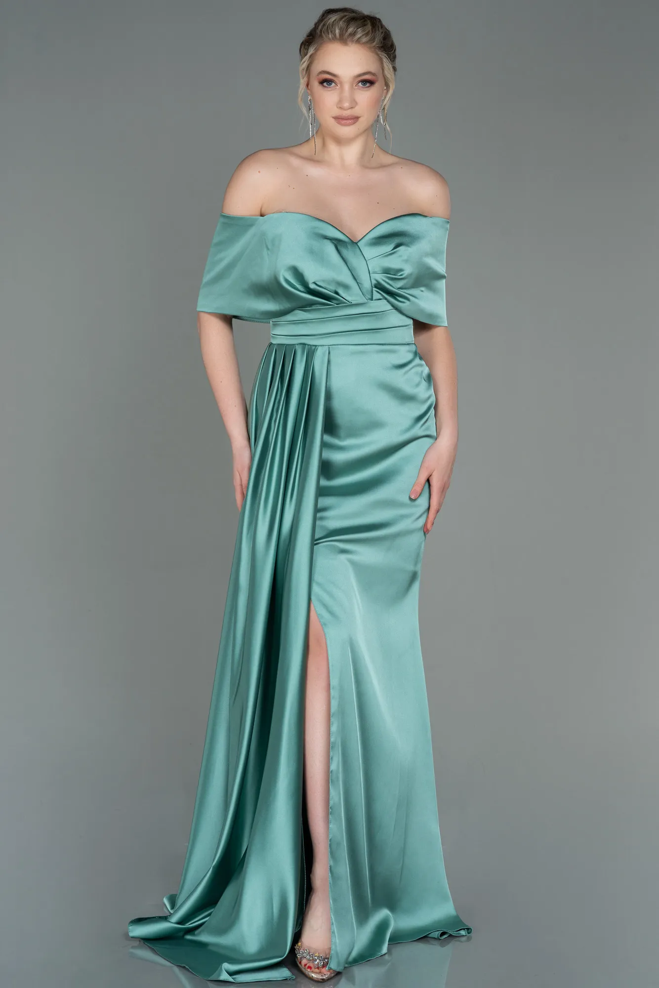 Mint-Long Satin Evening Dress ABU2893