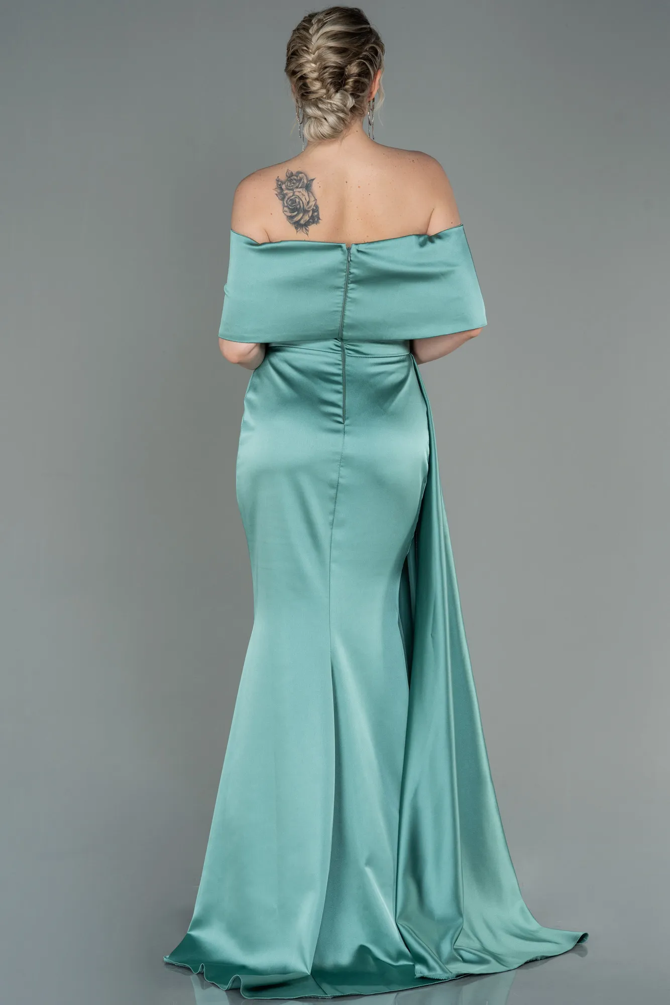 Mint-Long Satin Evening Dress ABU2893