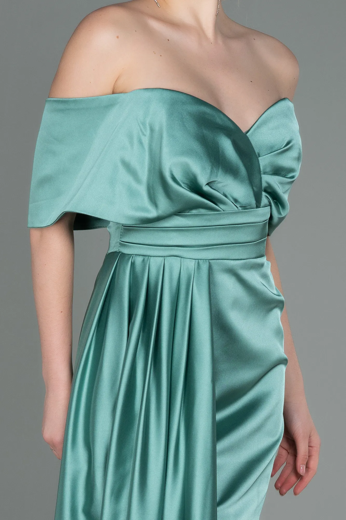 Mint-Long Satin Evening Dress ABU2893