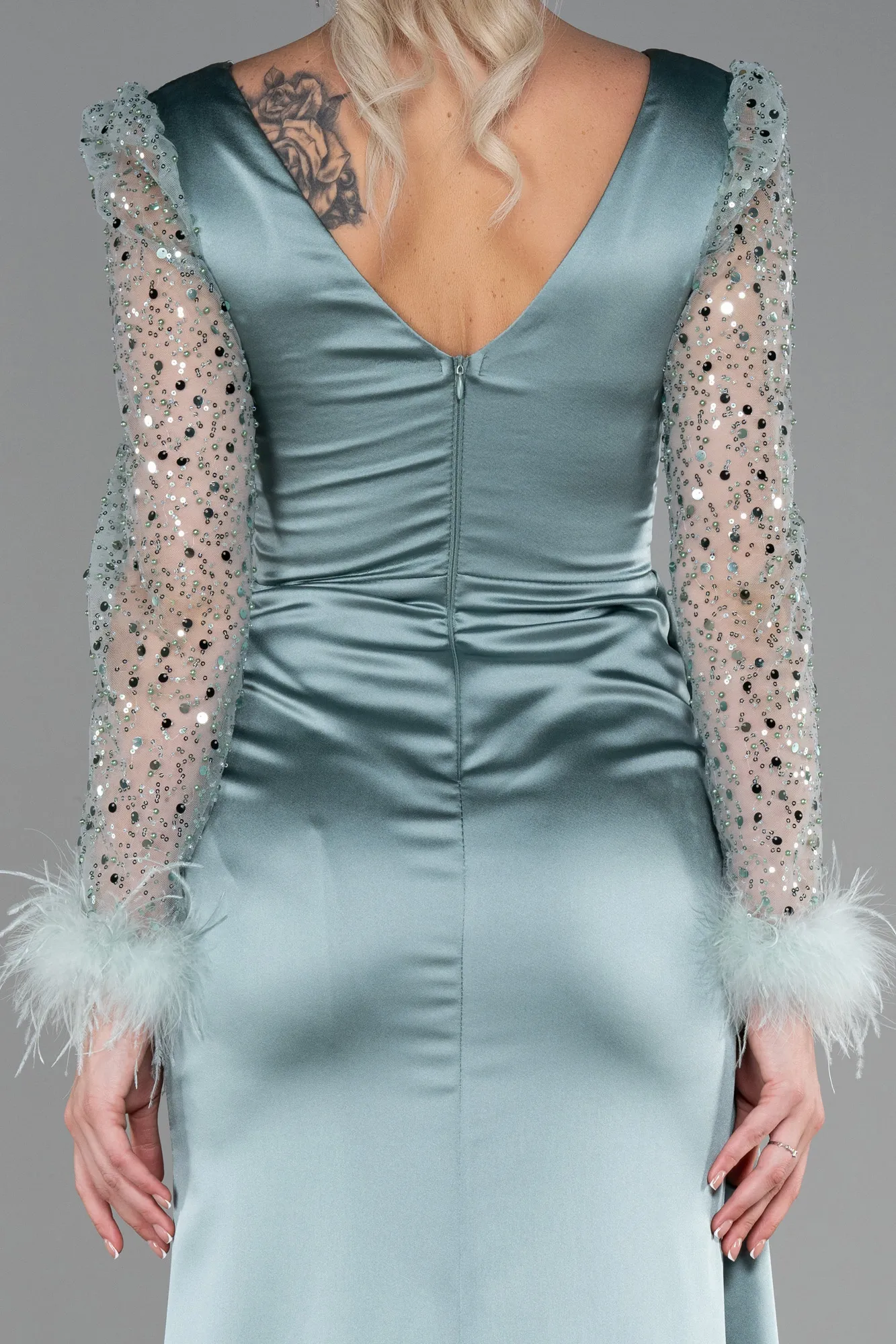 Mint-Long Satin Evening Dress ABU3080