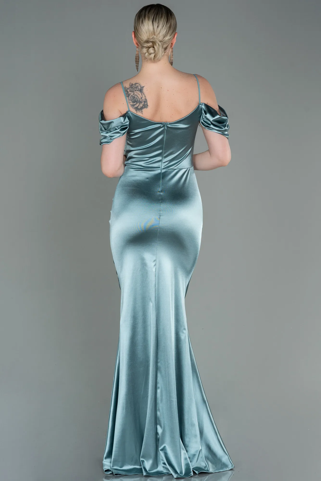 Mint-Long Satin Evening Dress ABU3139