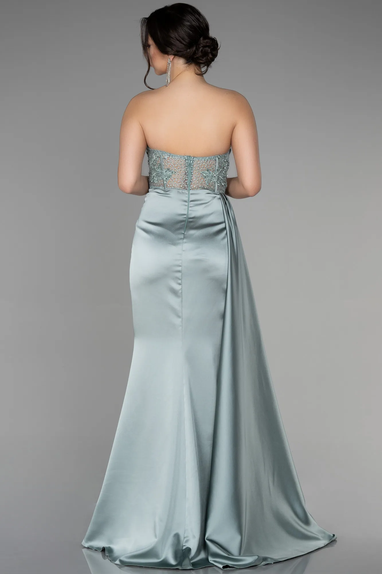 Mint-Long Satin Evening Dress ABU3447