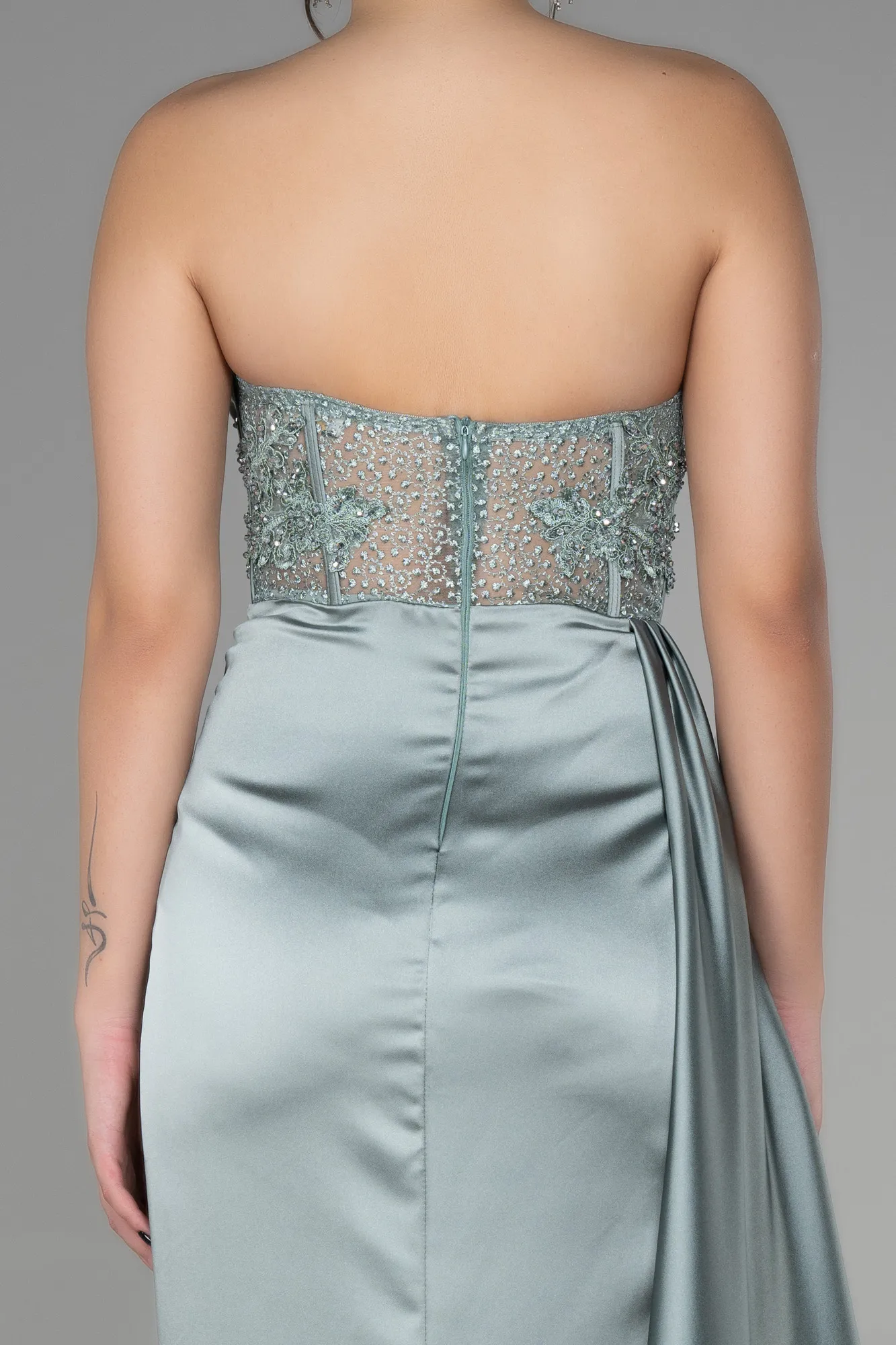 Mint-Long Satin Evening Dress ABU3447