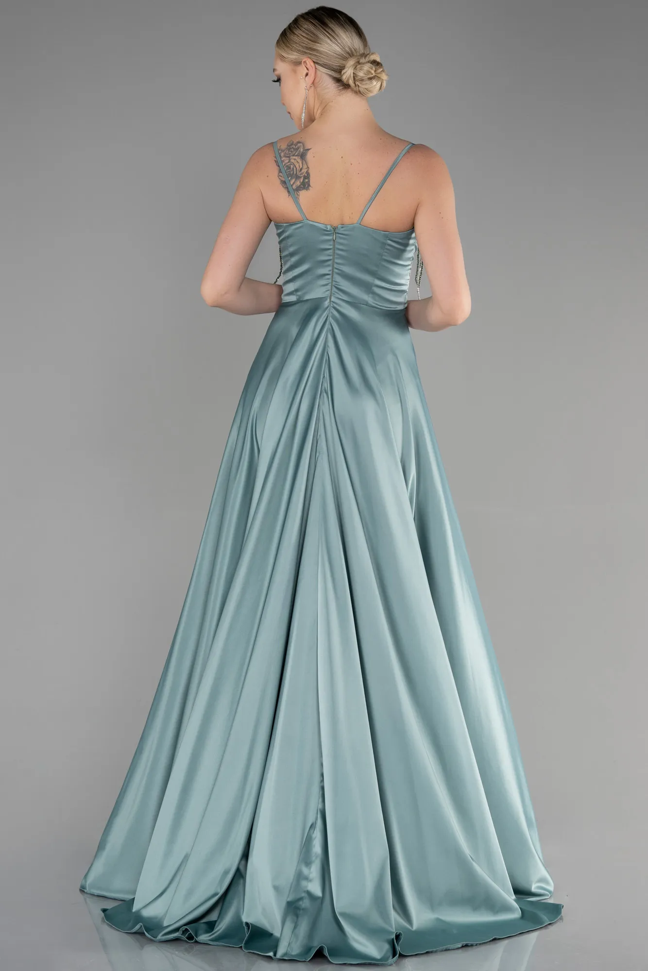 Mint-Long Satin Evening Dress ABU3484