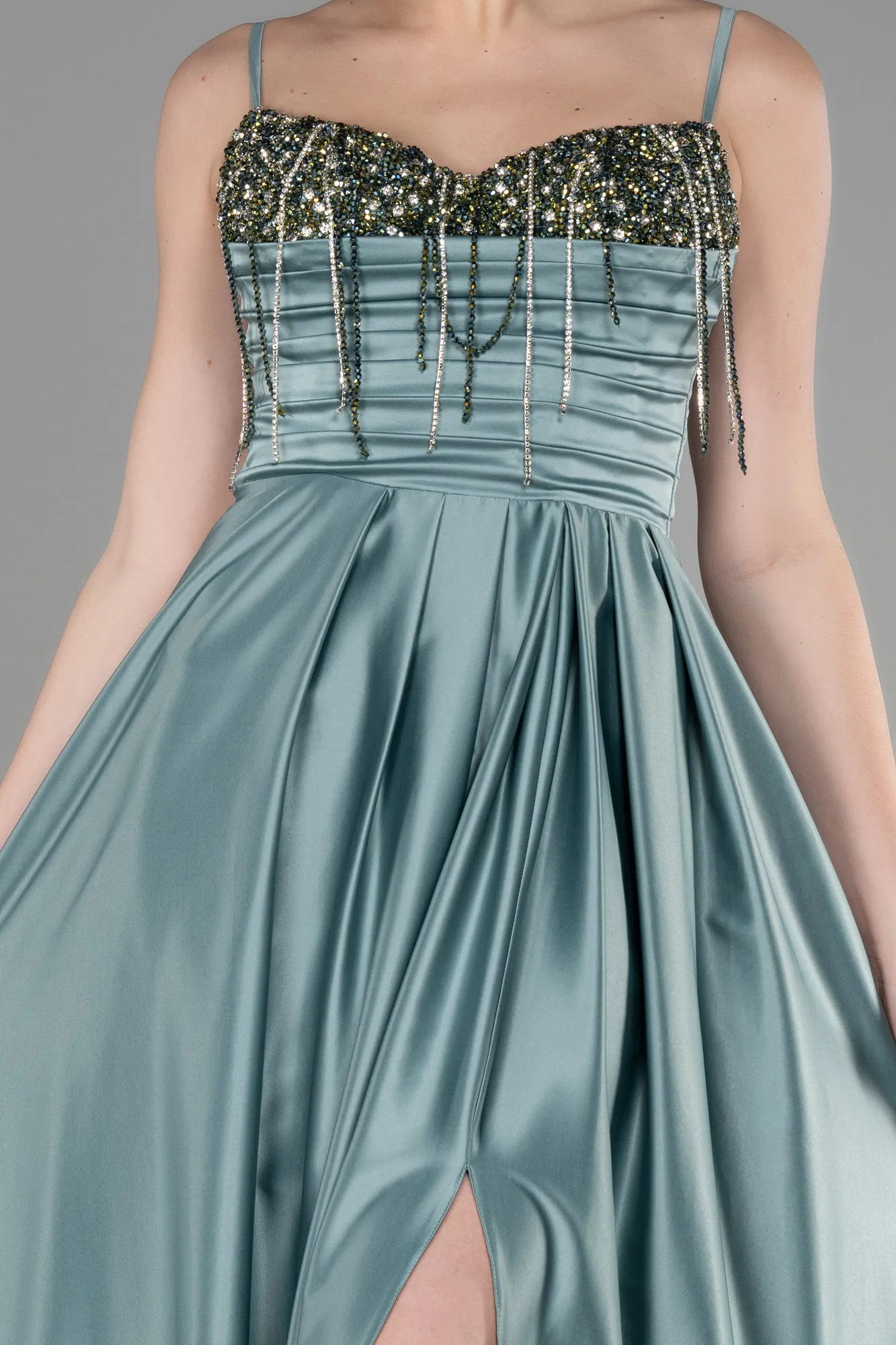 Mint-Long Satin Evening Dress ABU3484