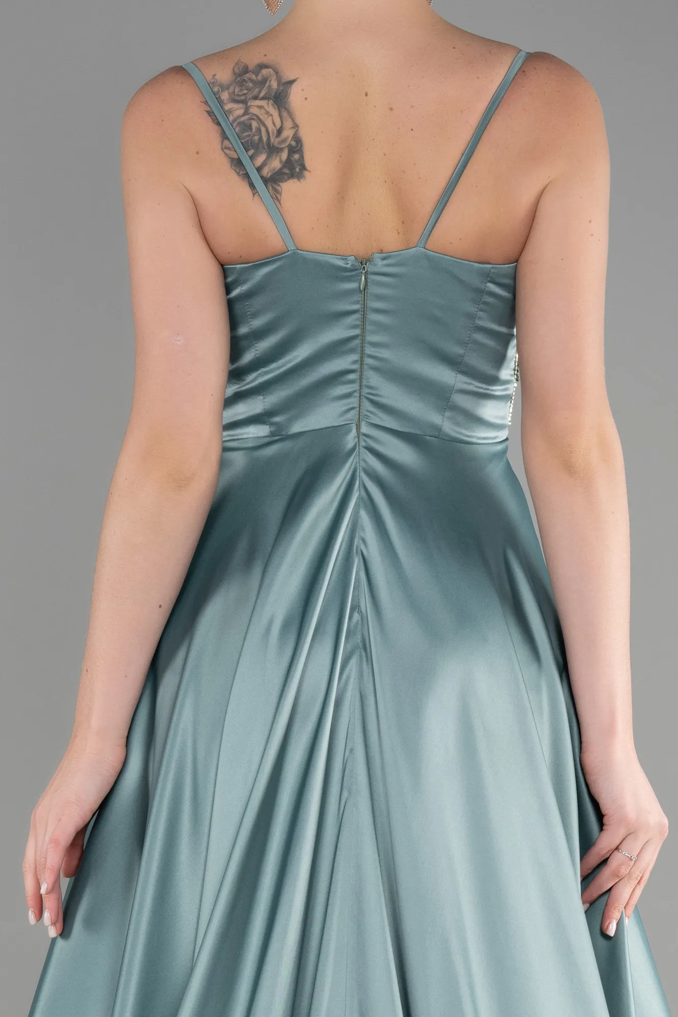Mint-Long Satin Evening Dress ABU3484