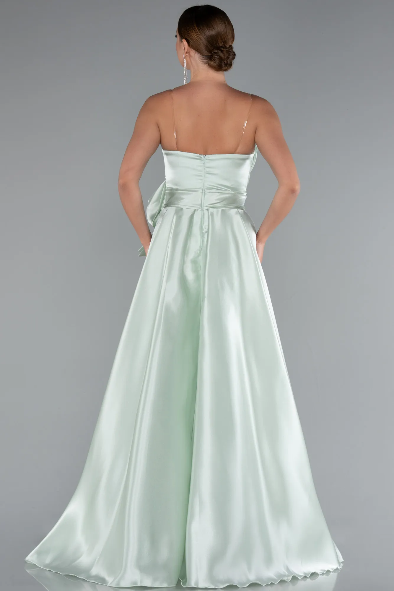 Mint-Long Satin Evening Dress ABU3674