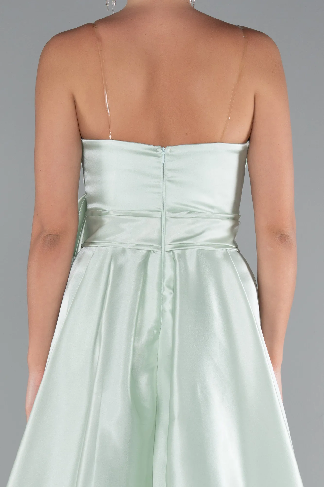 Mint-Long Satin Evening Dress ABU3674