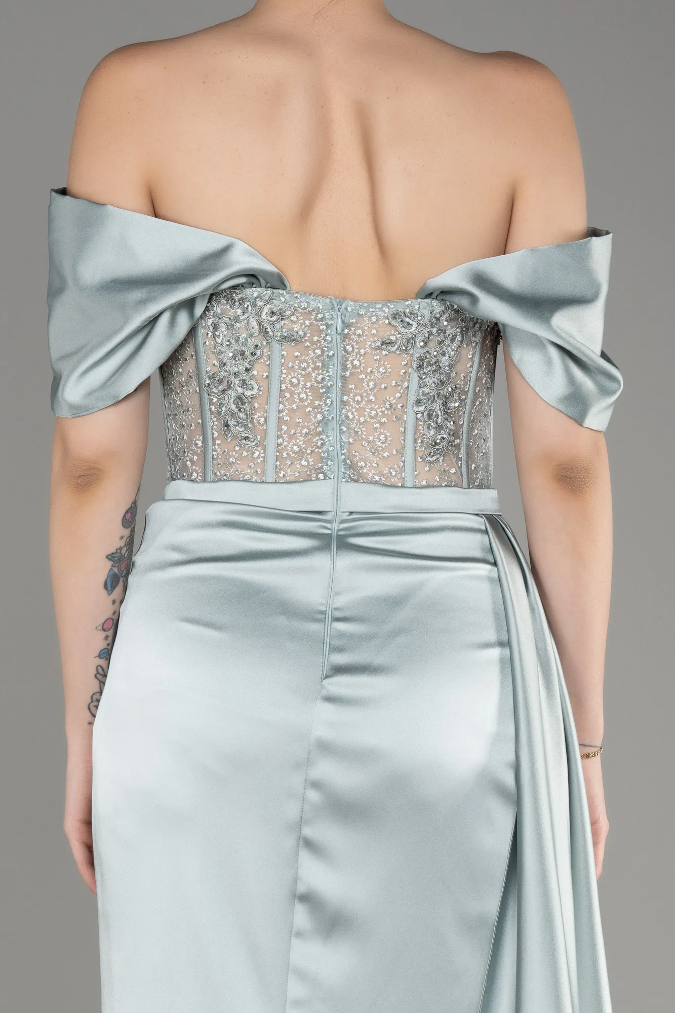 Mint-Long Satin Evening Dress ABU3895