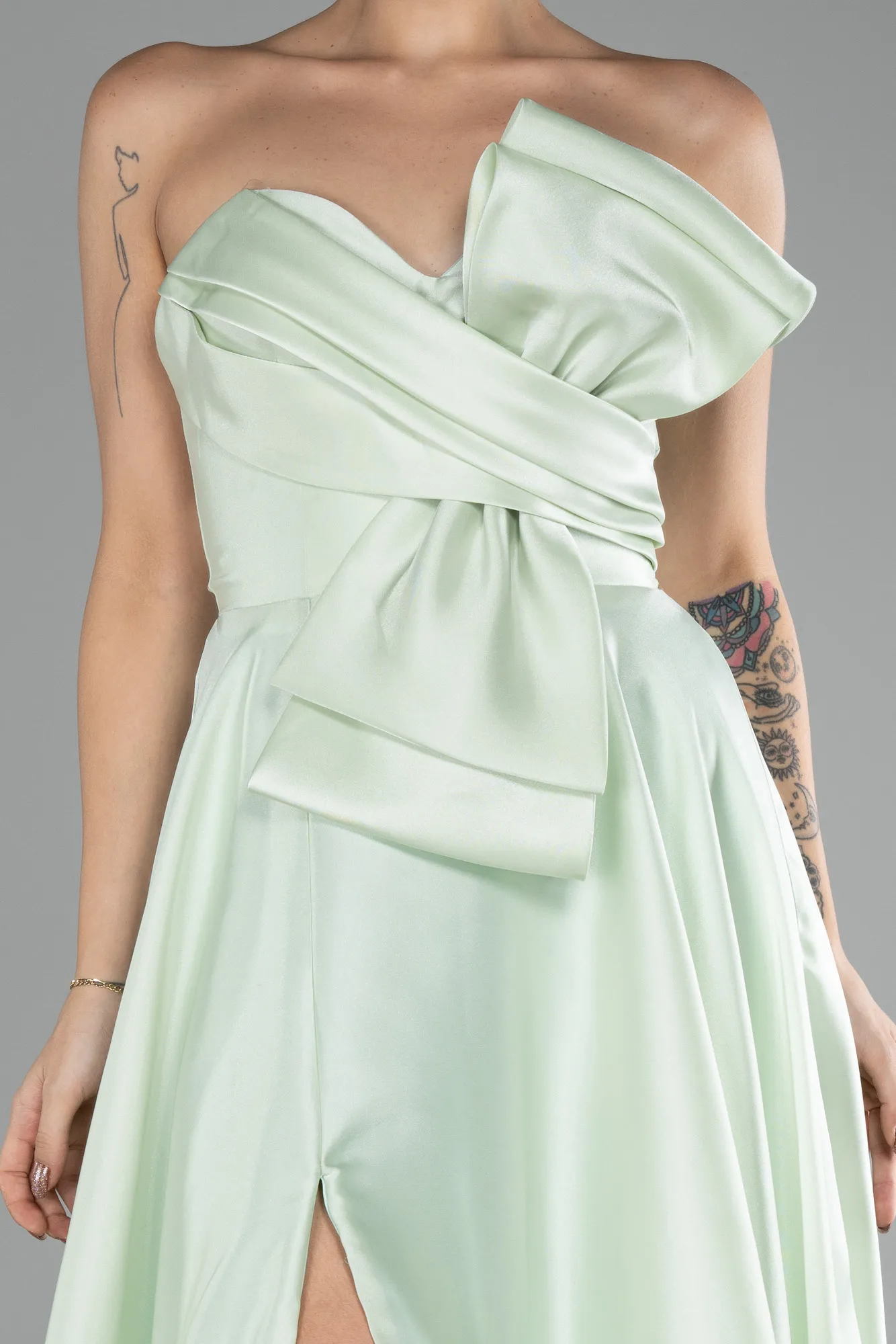Mint-Long Satin Evening Dress ABU4222