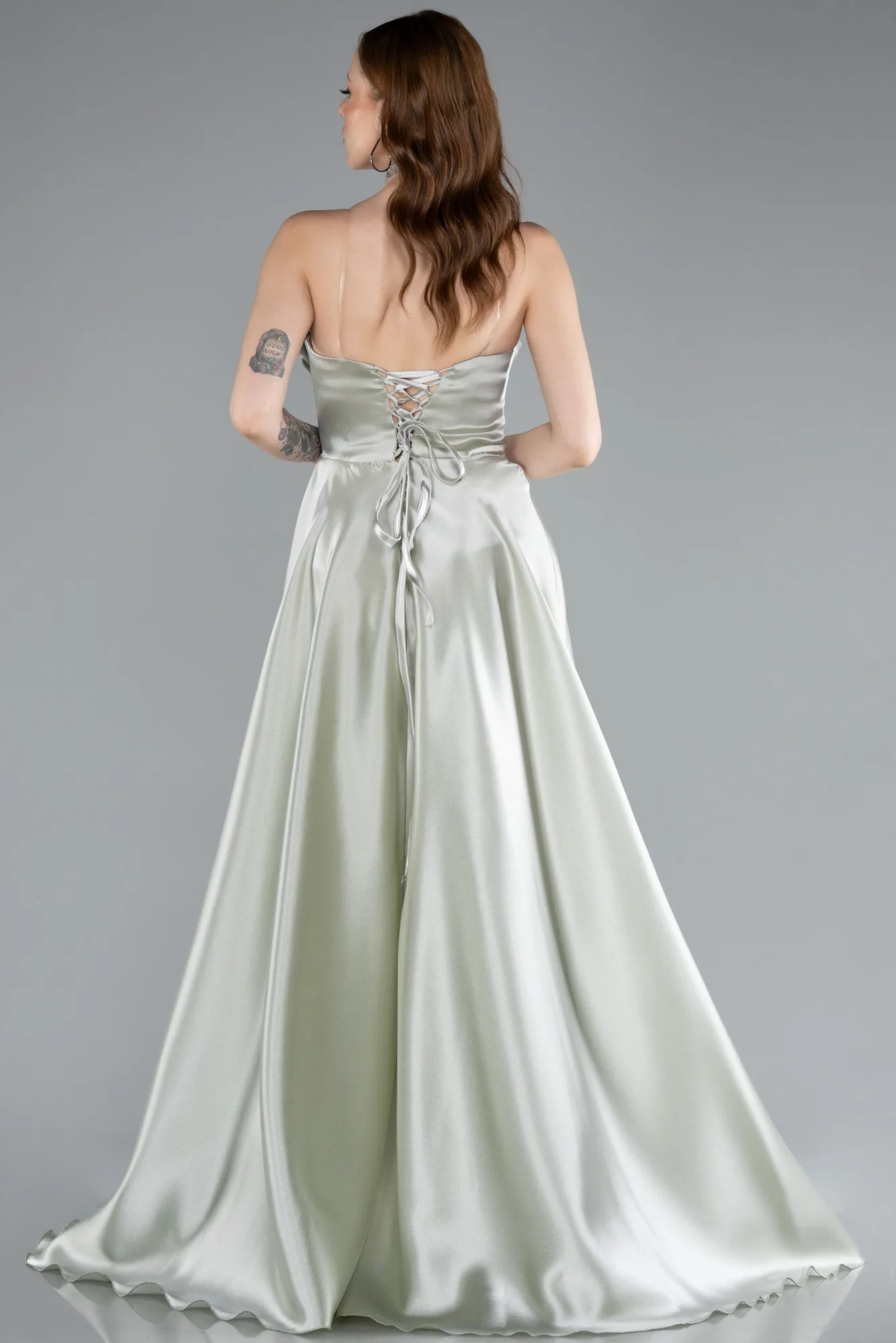 Mint-Long Satin Evening Dress ABU4975