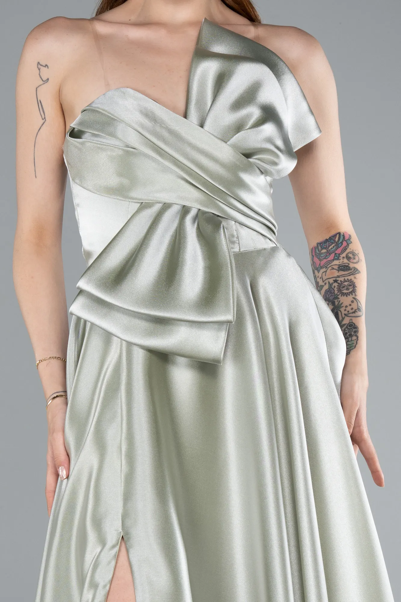Mint-Long Satin Evening Dress ABU4975