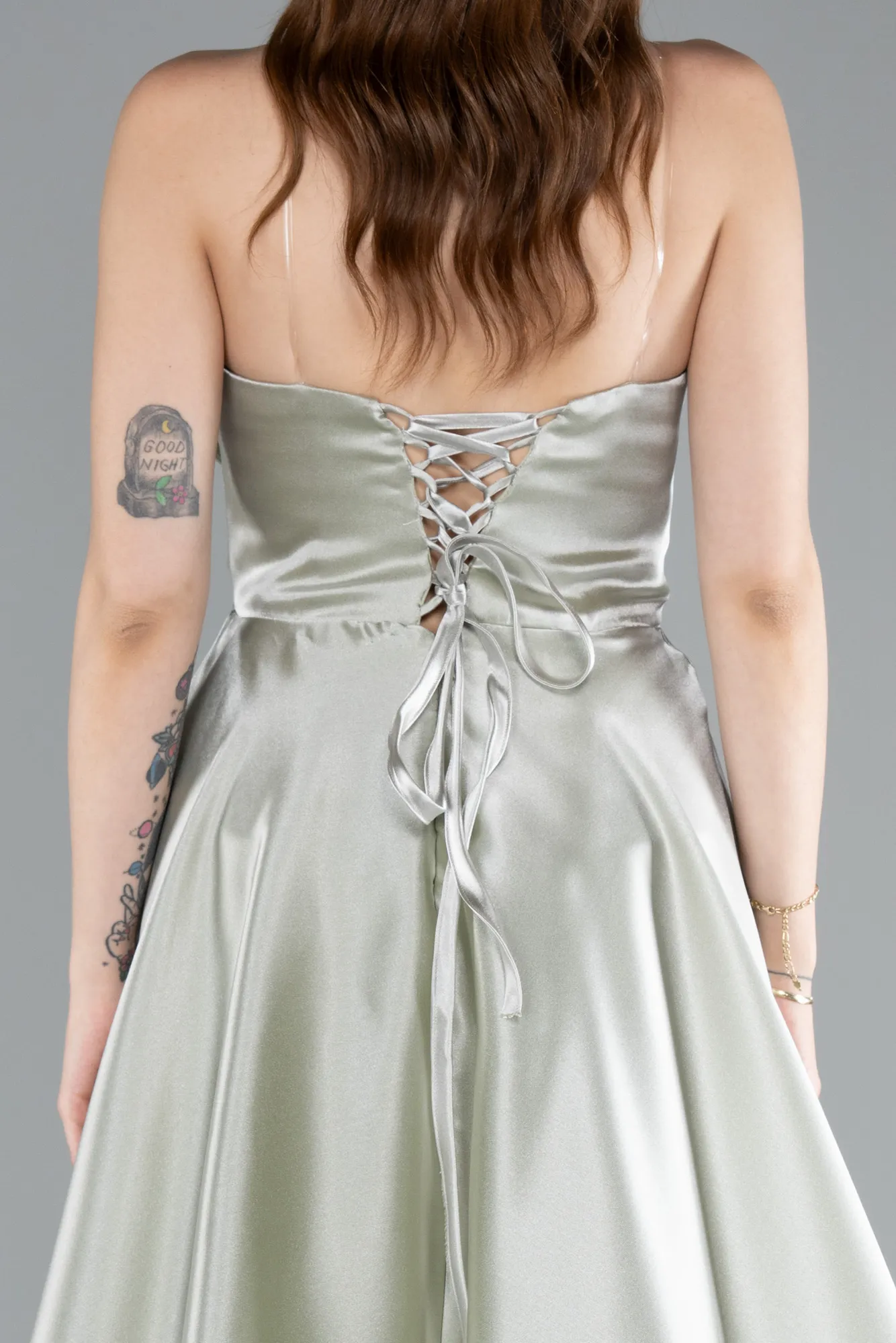 Mint-Long Satin Evening Dress ABU4975