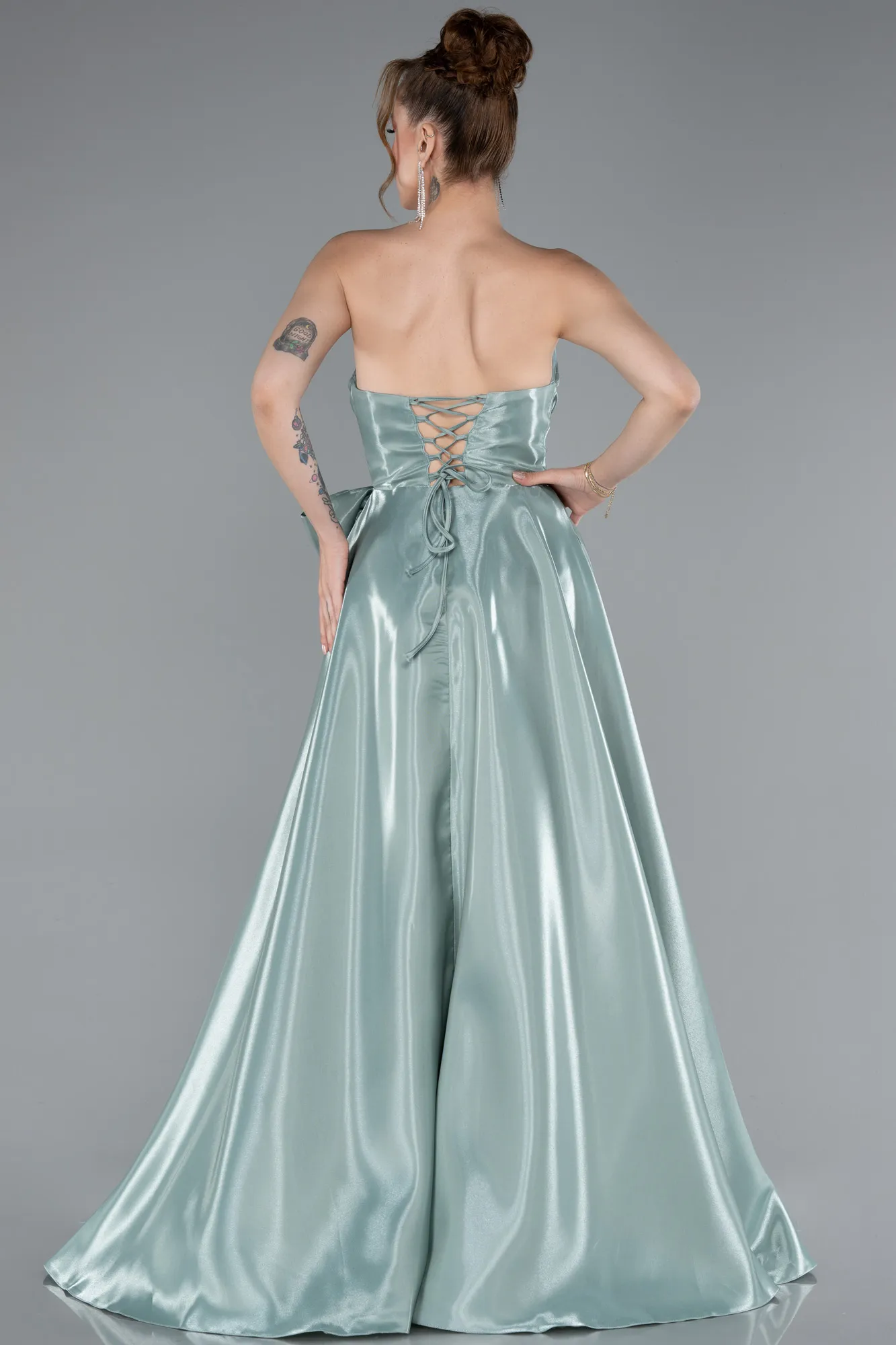 Mint-Long Satin Evening Dress ABU4991