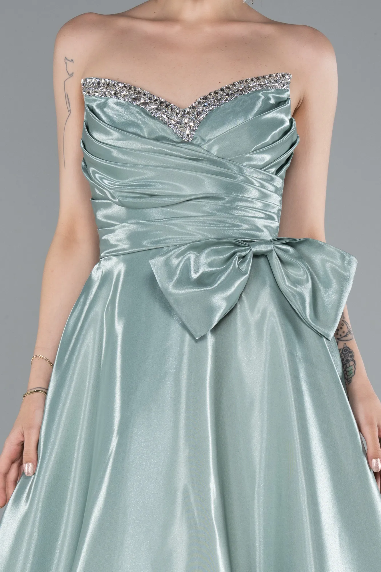 Mint-Long Satin Evening Dress ABU4991