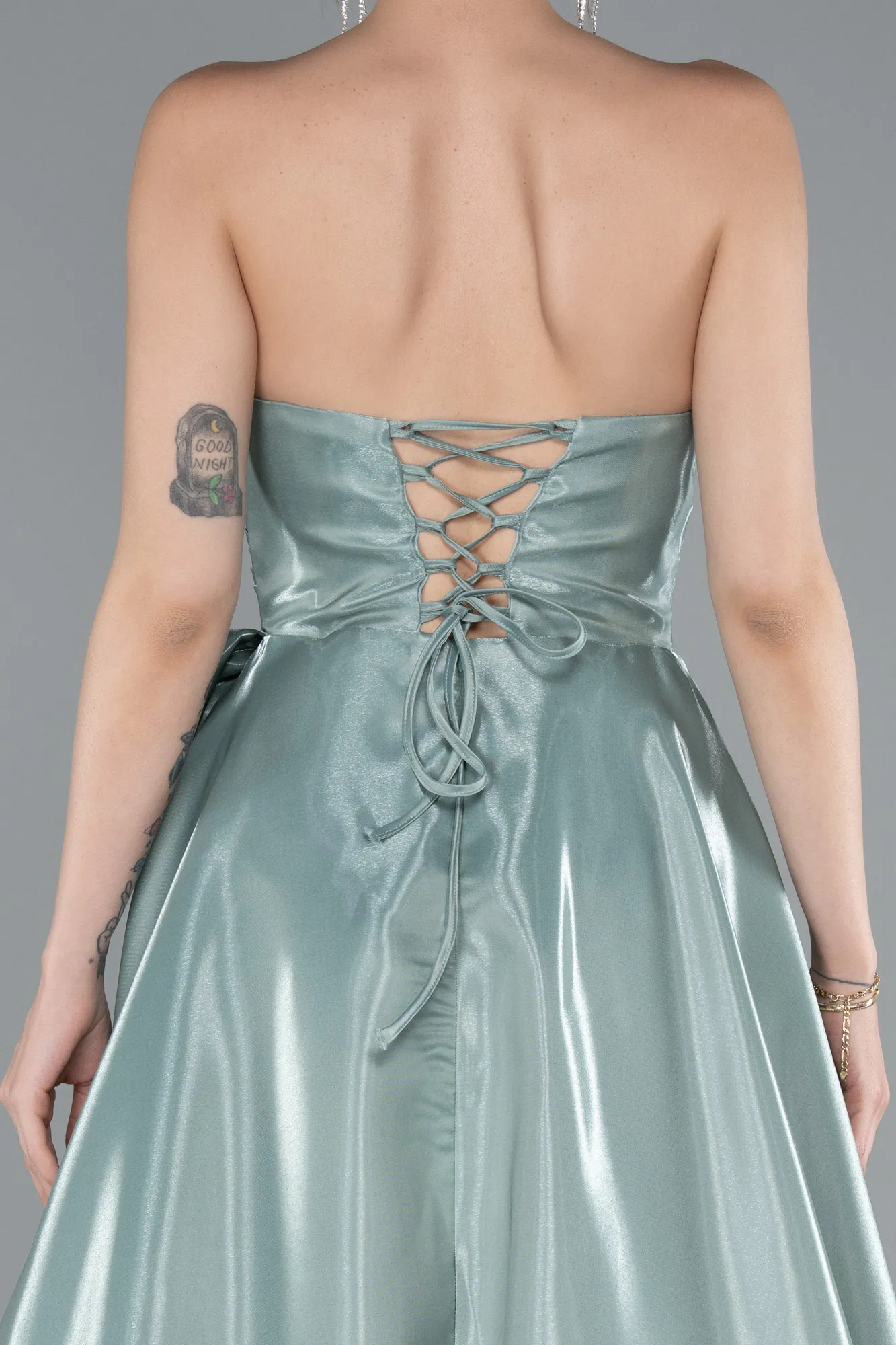 Mint-Long Satin Evening Dress ABU4991