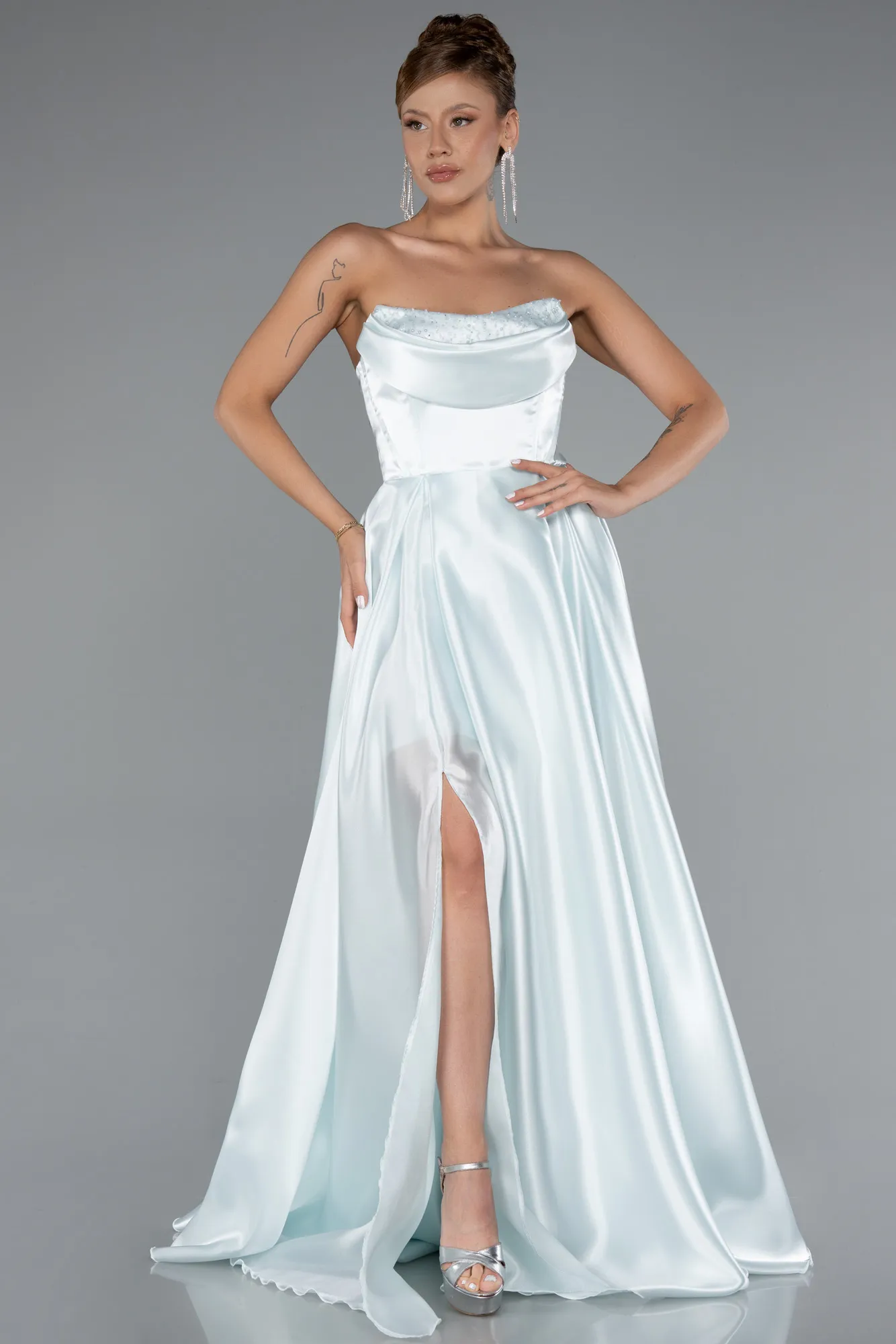Mint-Long Satin Evening Dress ABU5064