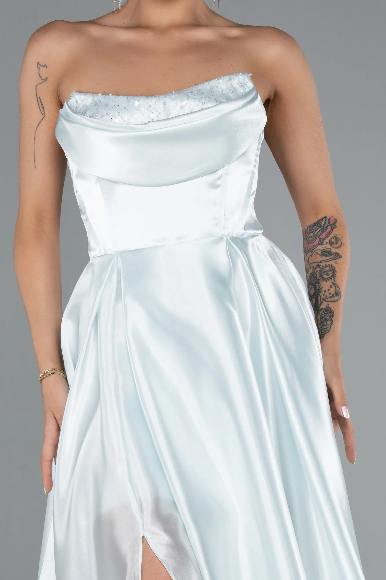 Mint-Long Satin Evening Dress ABU5064