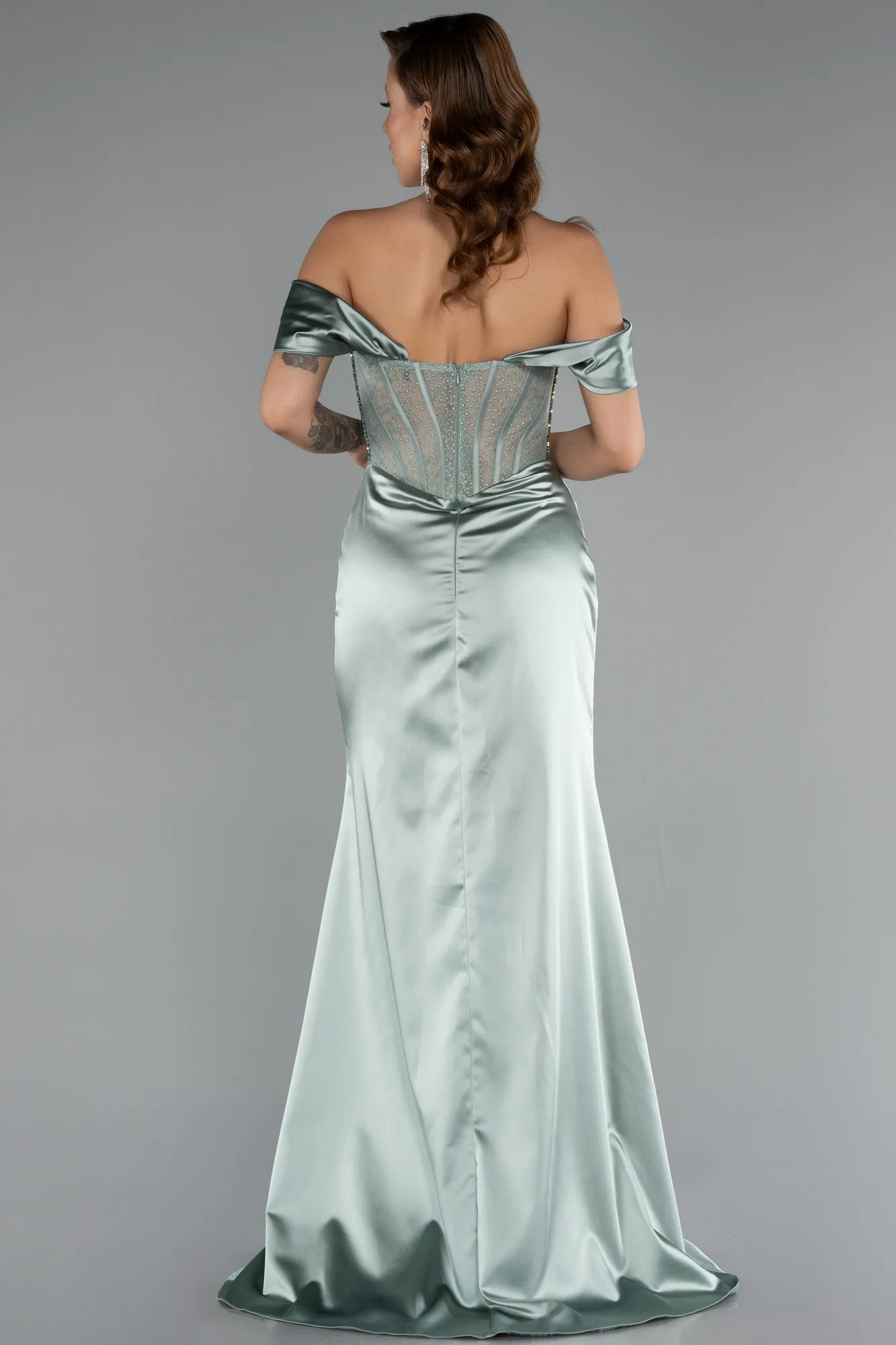 Mint-Long Satin Evening Dress ABU5130