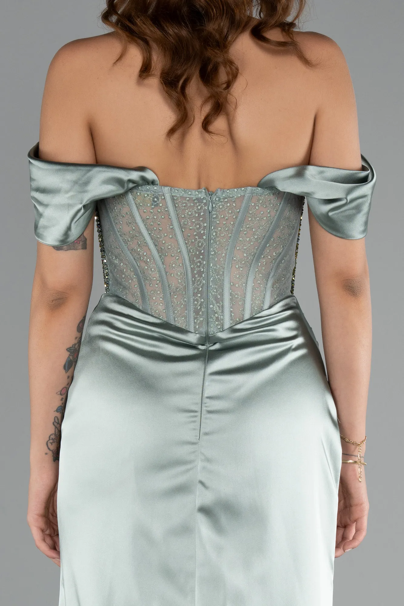 Mint-Long Satin Evening Dress ABU5130