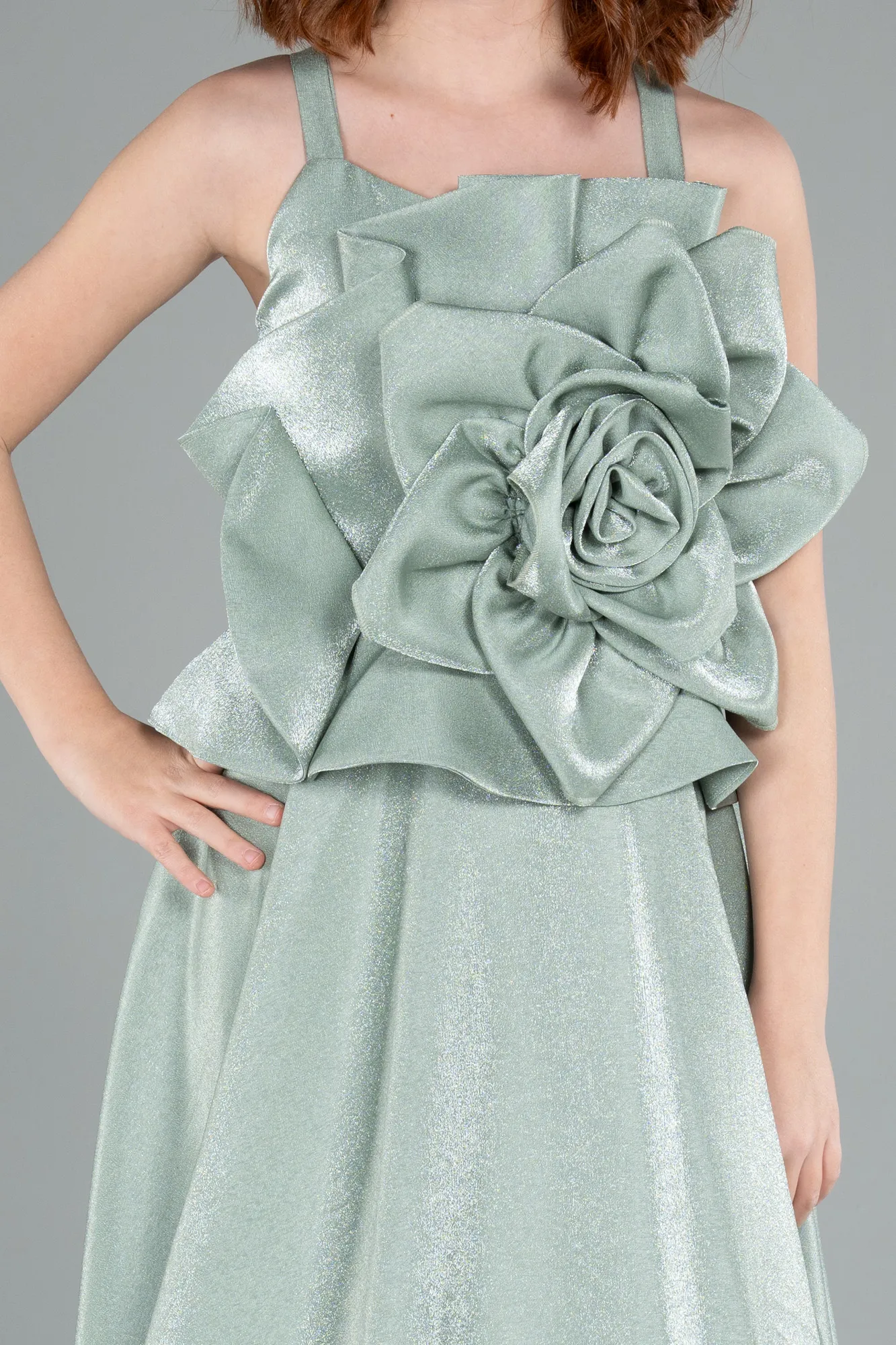 Mint-Long Satin Girl Dress ABU4831