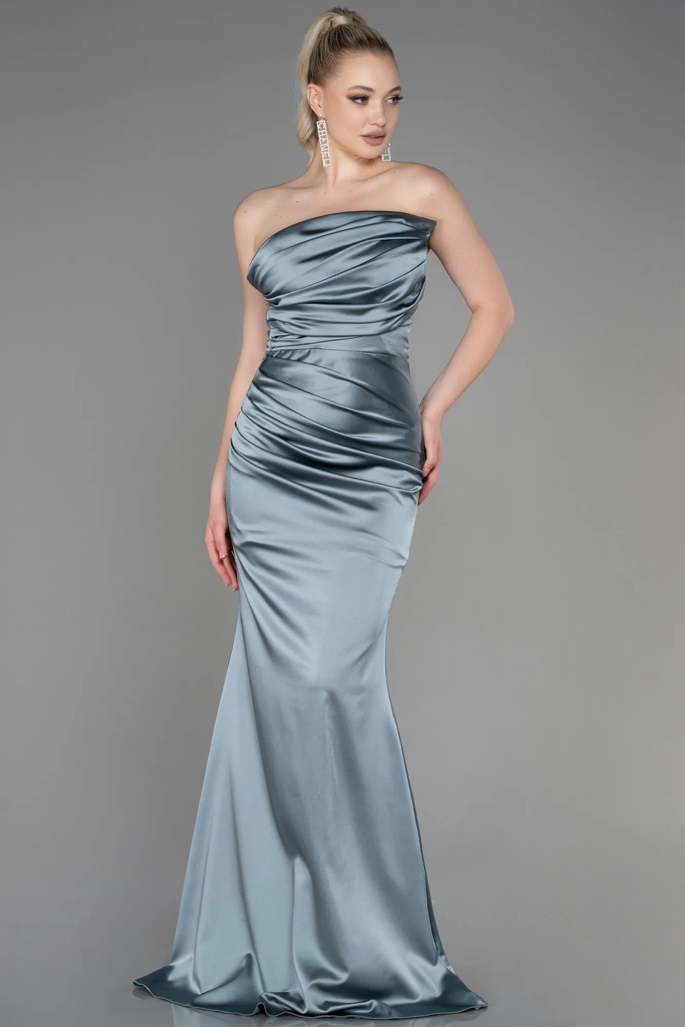 Mint-Long Satin Mermaid Evening Dress ABU3232