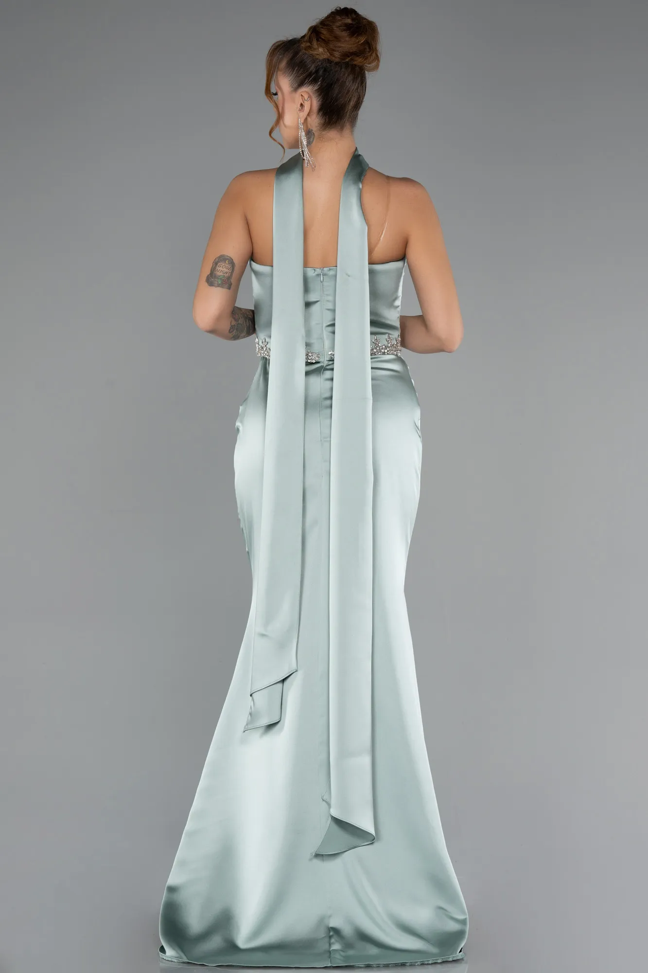 Mint-Long Satin Mermaid Prom Dress ABU5370