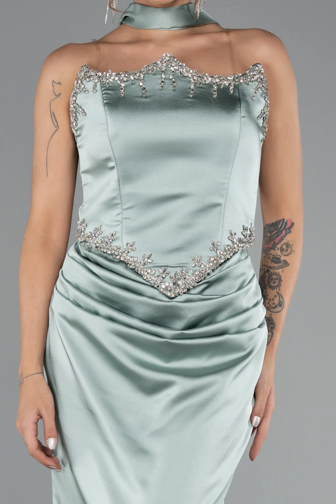 Mint-Long Satin Mermaid Prom Dress ABU5370