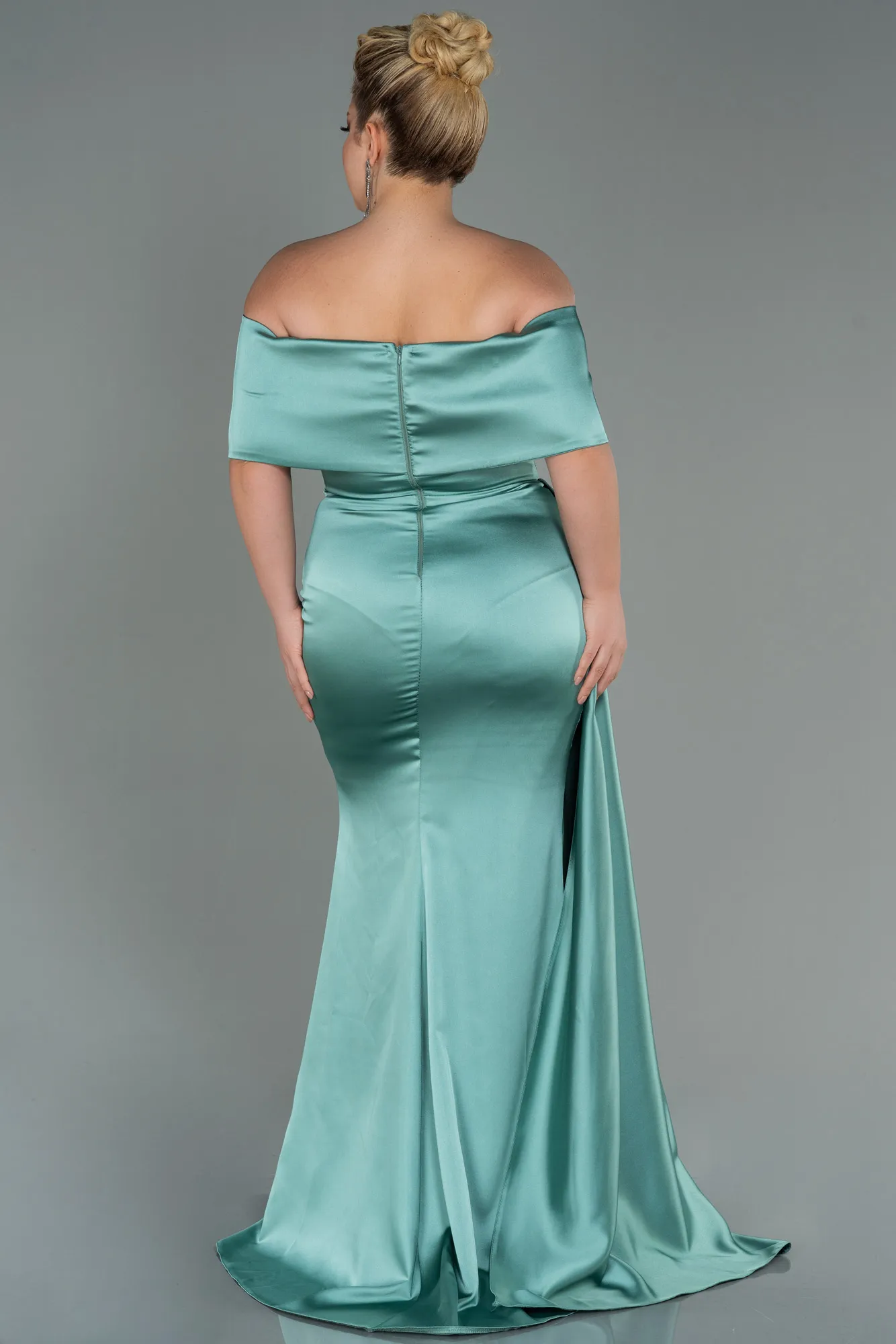 Mint-Long Satin Plus Size Evening Dress ABU2873