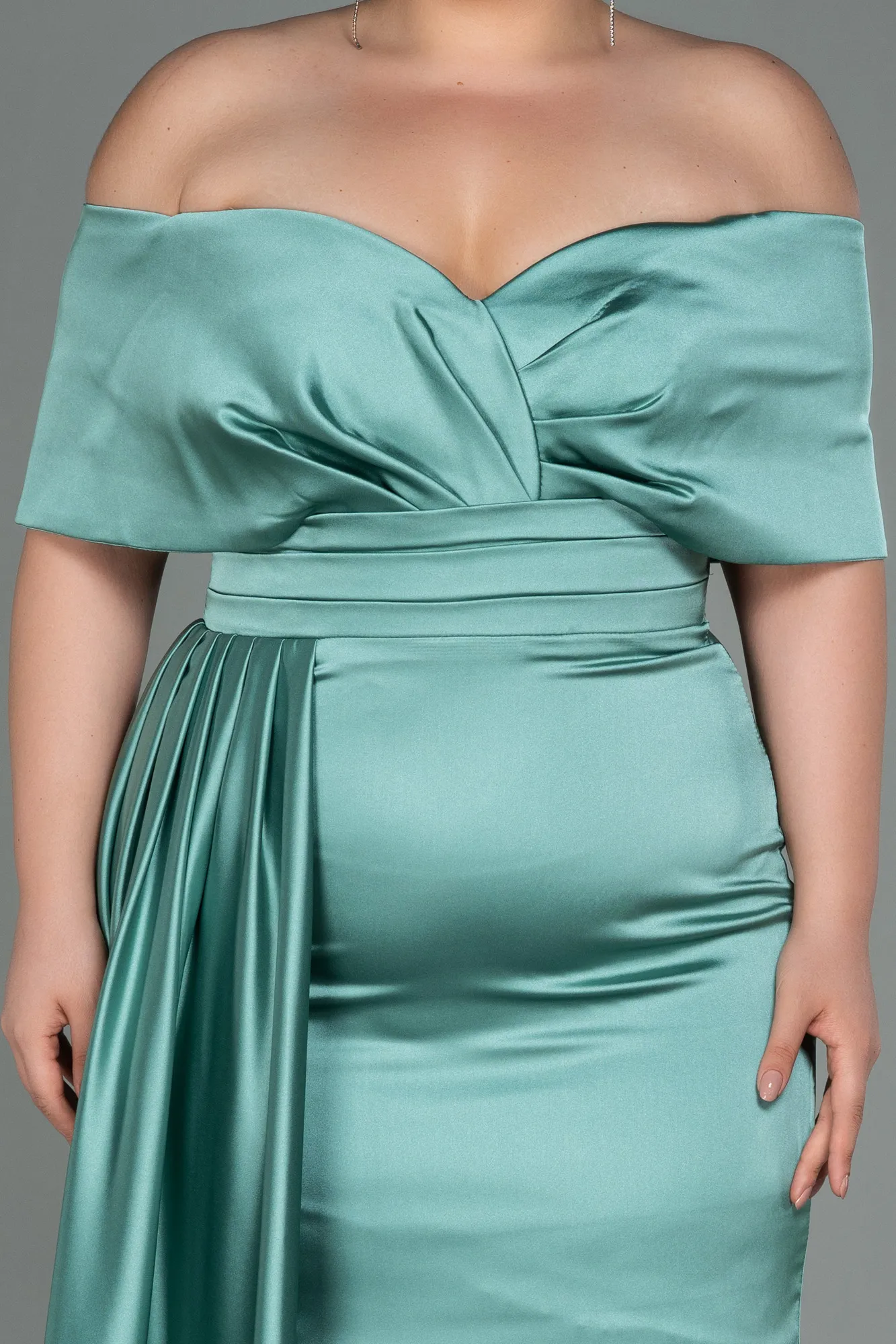 Mint-Long Satin Plus Size Evening Dress ABU2873