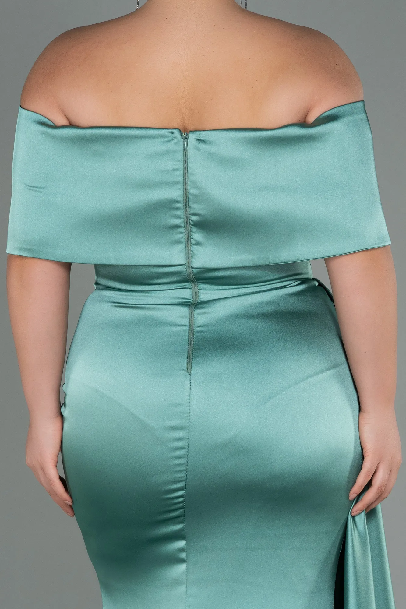 Mint-Long Satin Plus Size Evening Dress ABU2873