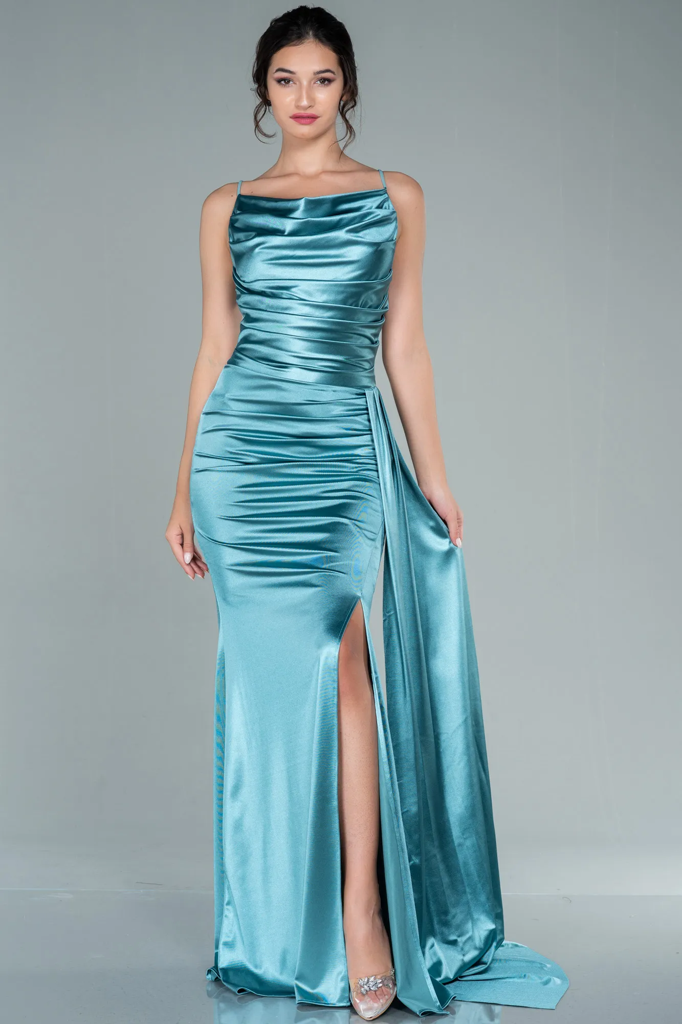 Mint-Long Satin Prom Gown ABU2539