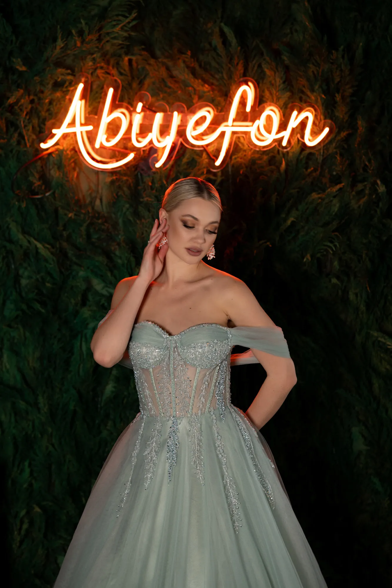 Mint-Long Special Design Engagement Dress ABU3664