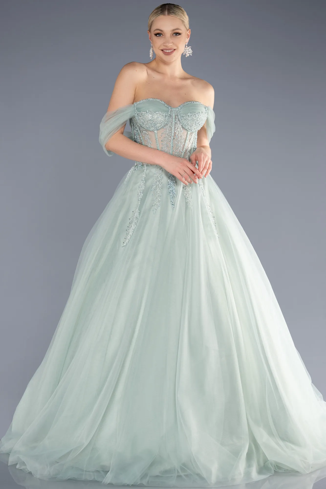 Mint-Long Special Design Engagement Dress ABU3664