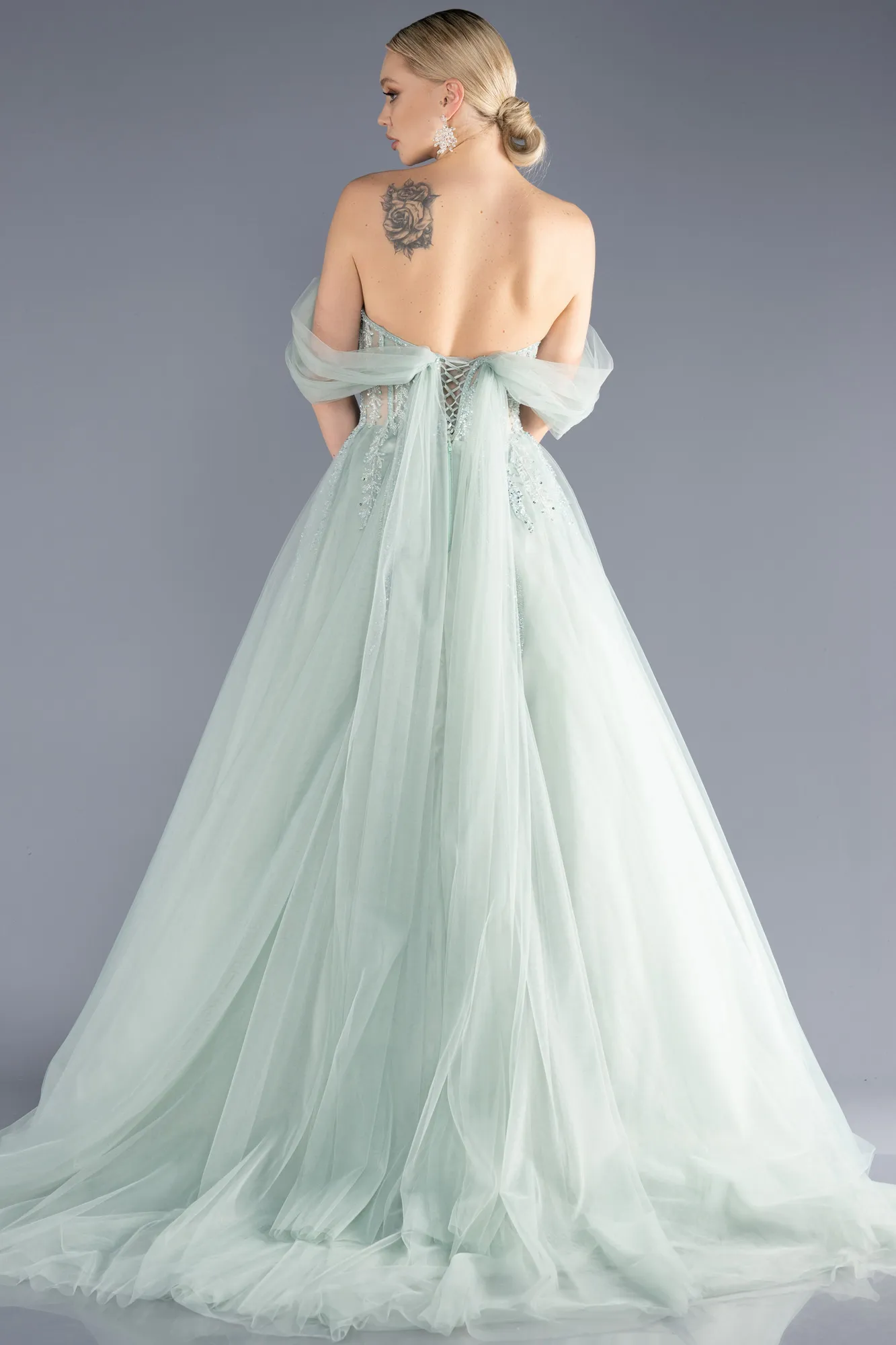 Mint-Long Special Design Engagement Dress ABU3664