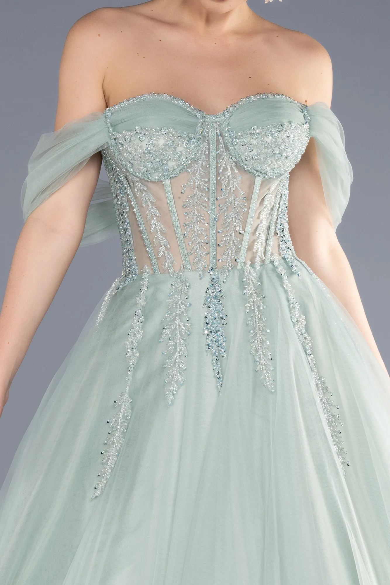 Mint-Long Special Design Engagement Dress ABU3664