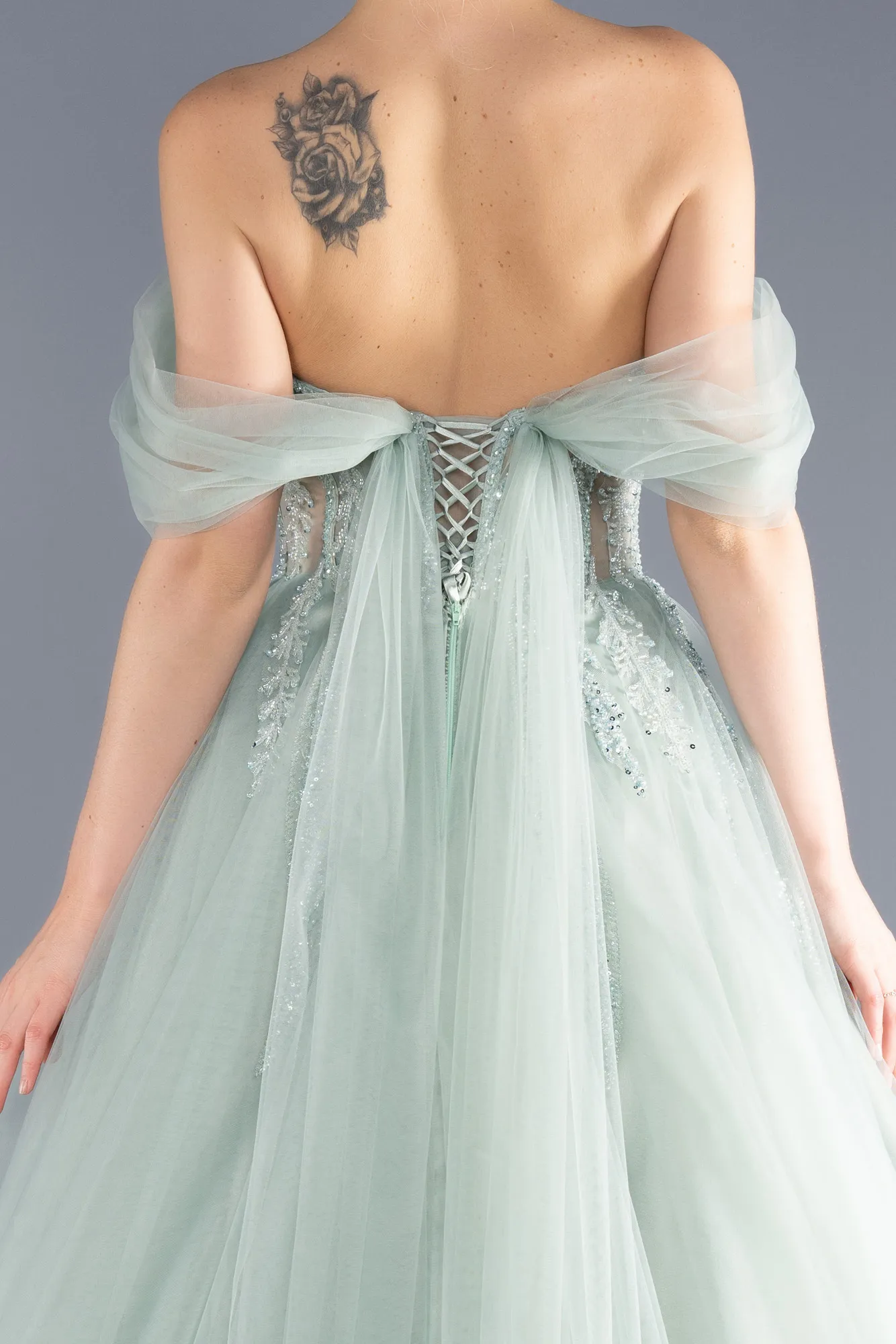 Mint-Long Special Design Engagement Dress ABU3664