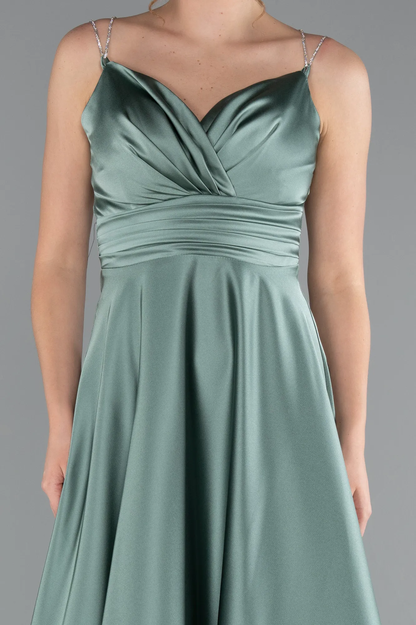 Mint-Low Cut Back Long Satin Prom Dress ABU4702