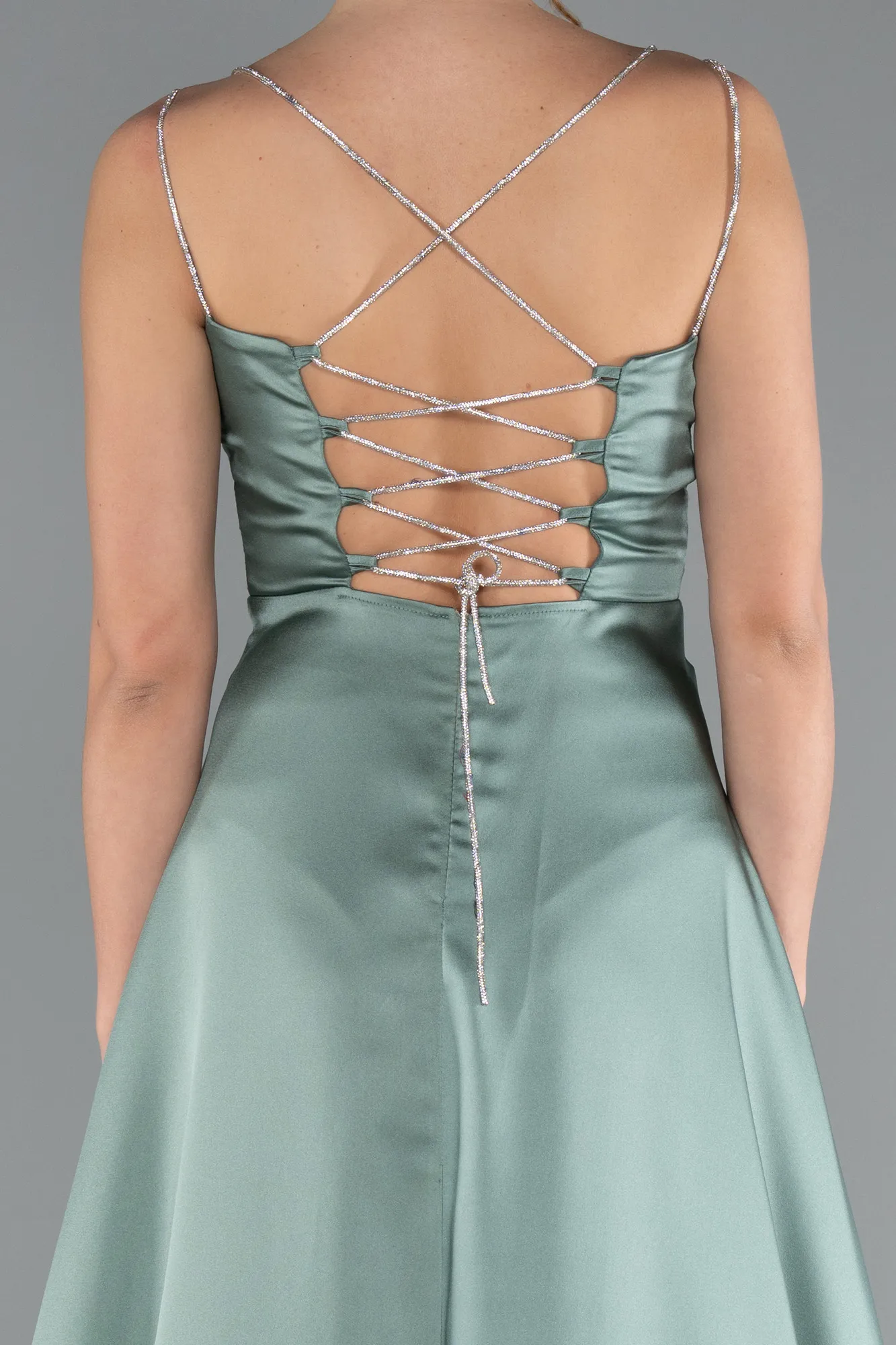 Mint-Low Cut Back Long Satin Prom Dress ABU4702