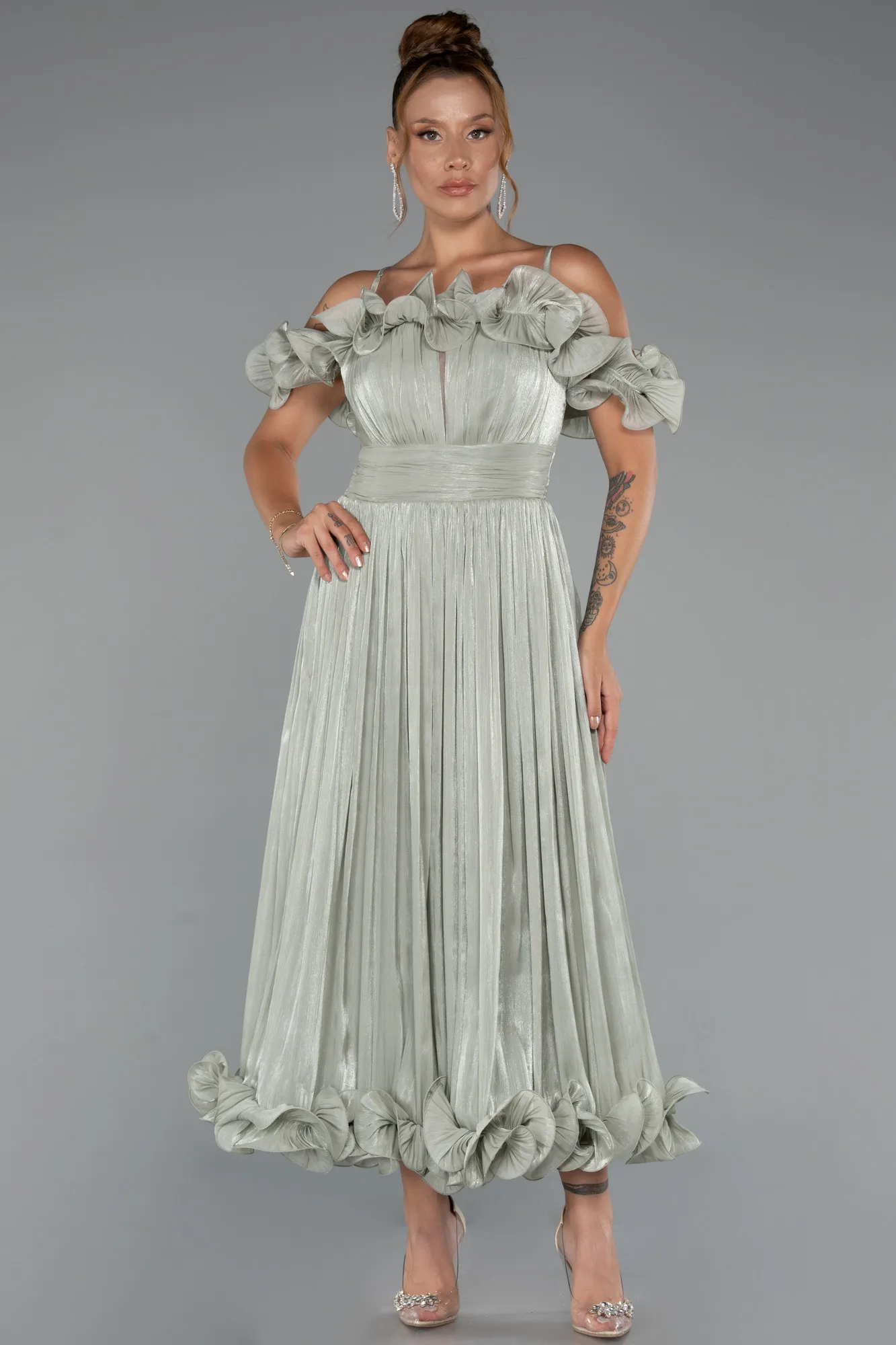 Mint-Midi Chiffon Cocktail Dress ABK2425